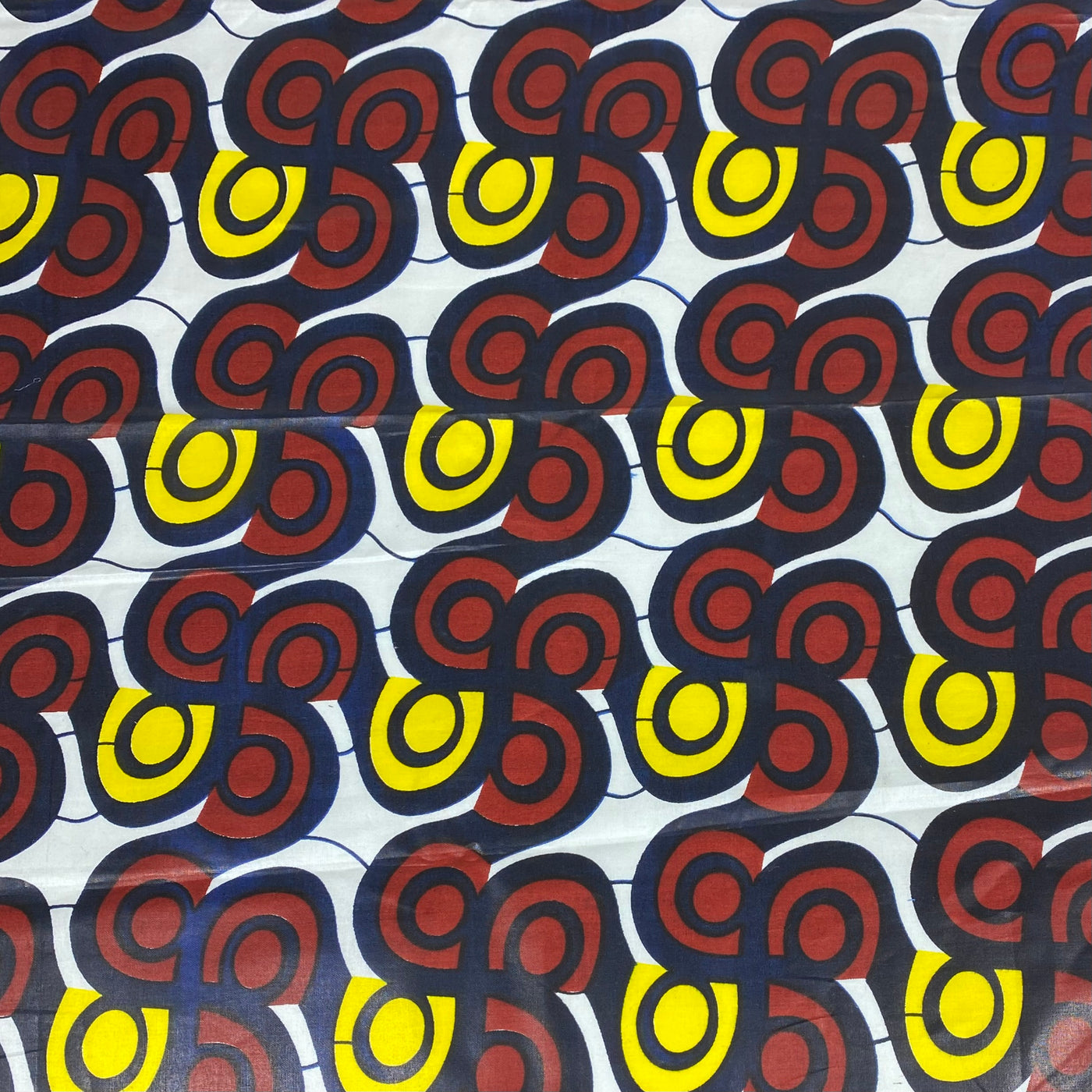 Waxed African Printed Cotton - Blue/Brown/Yellow