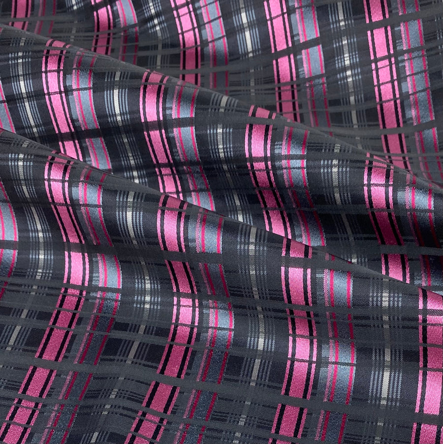 Plaid Silk/Polyester Jacquard - Black / Grey / Pink