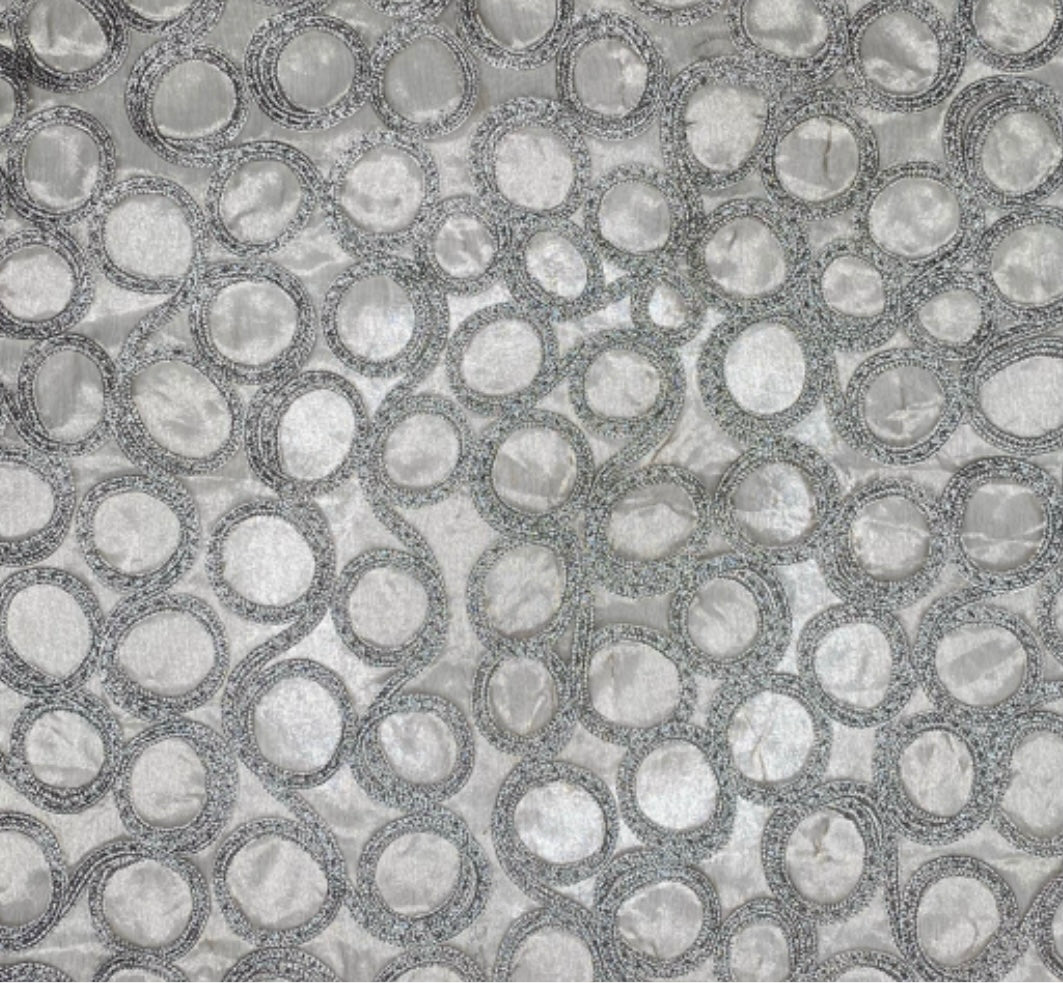 Embroidered Silk Organza - Circles  - Silver