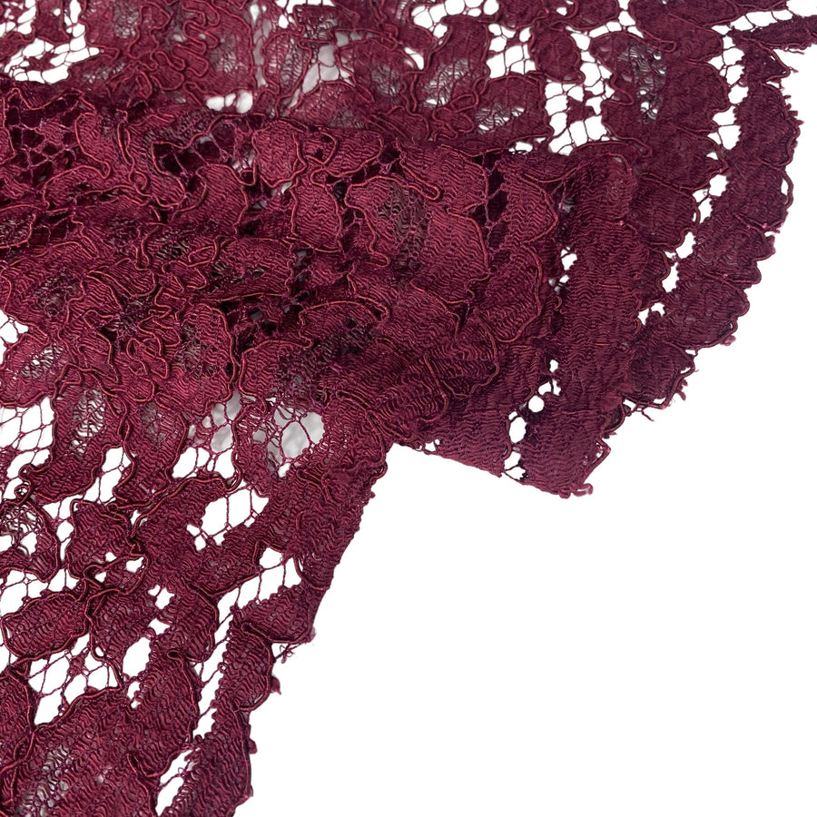 Cotton Floral Corded Lace - Burgundy