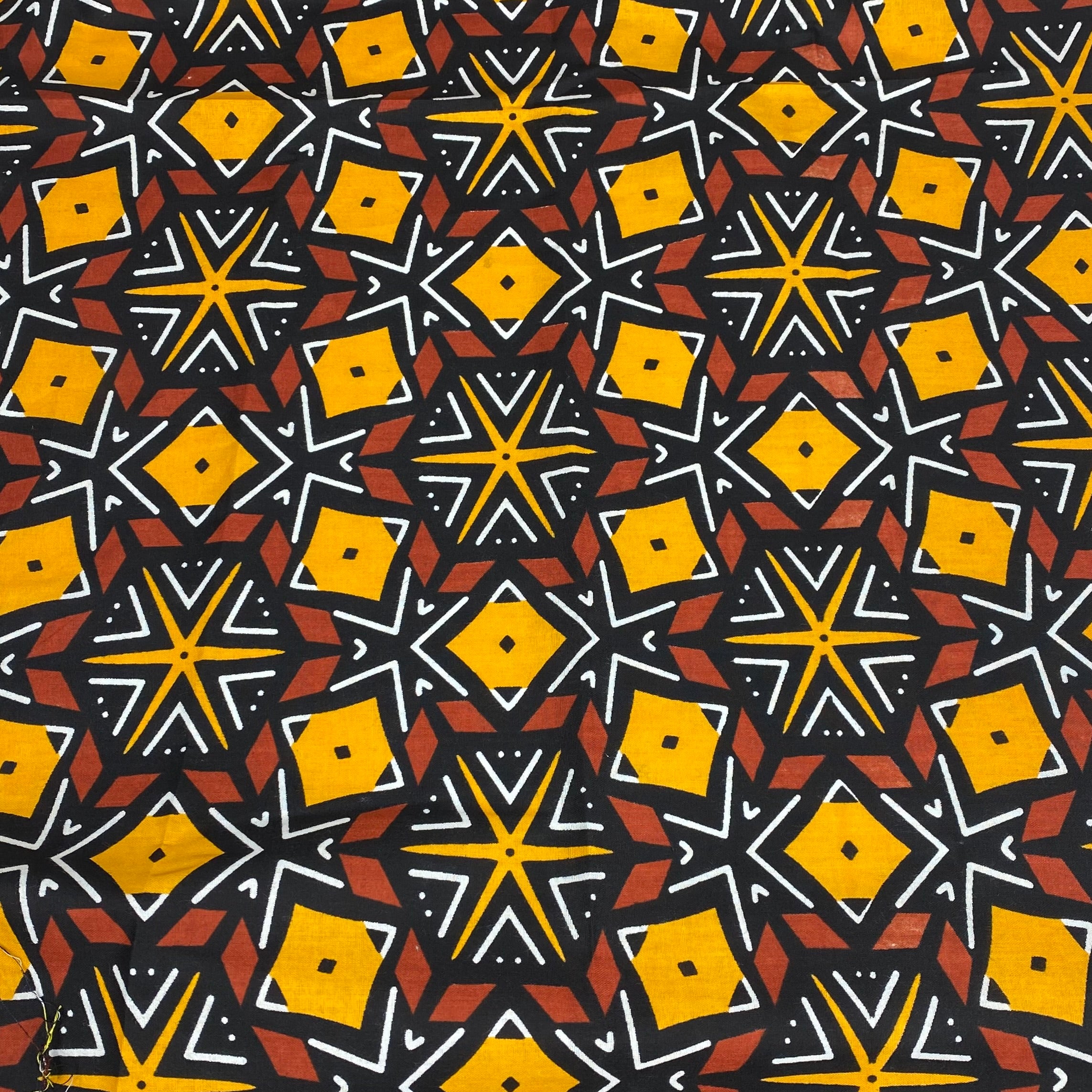 Waxed African Printed Cotton - Black/Yellow/Brown