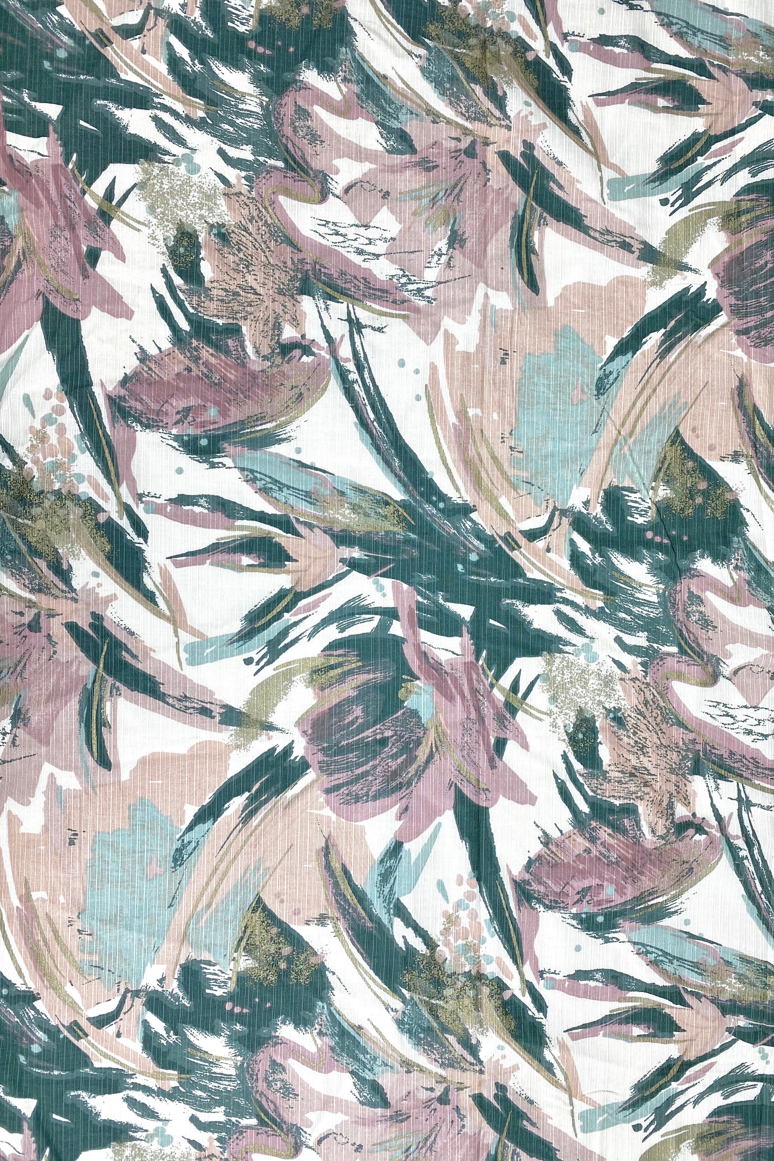 Patterned Upholstery Remnant  - Beige/Green/Pink