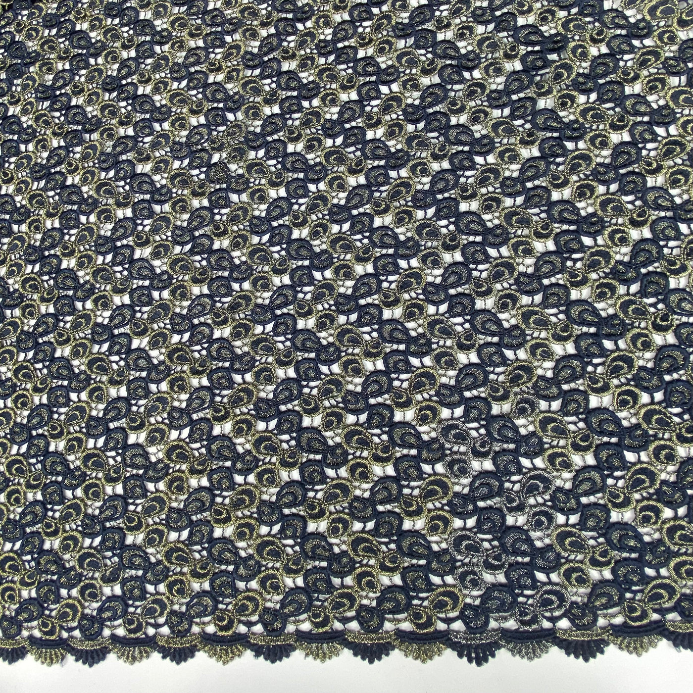 Guipure Lace - Remnant - Navy/Gold