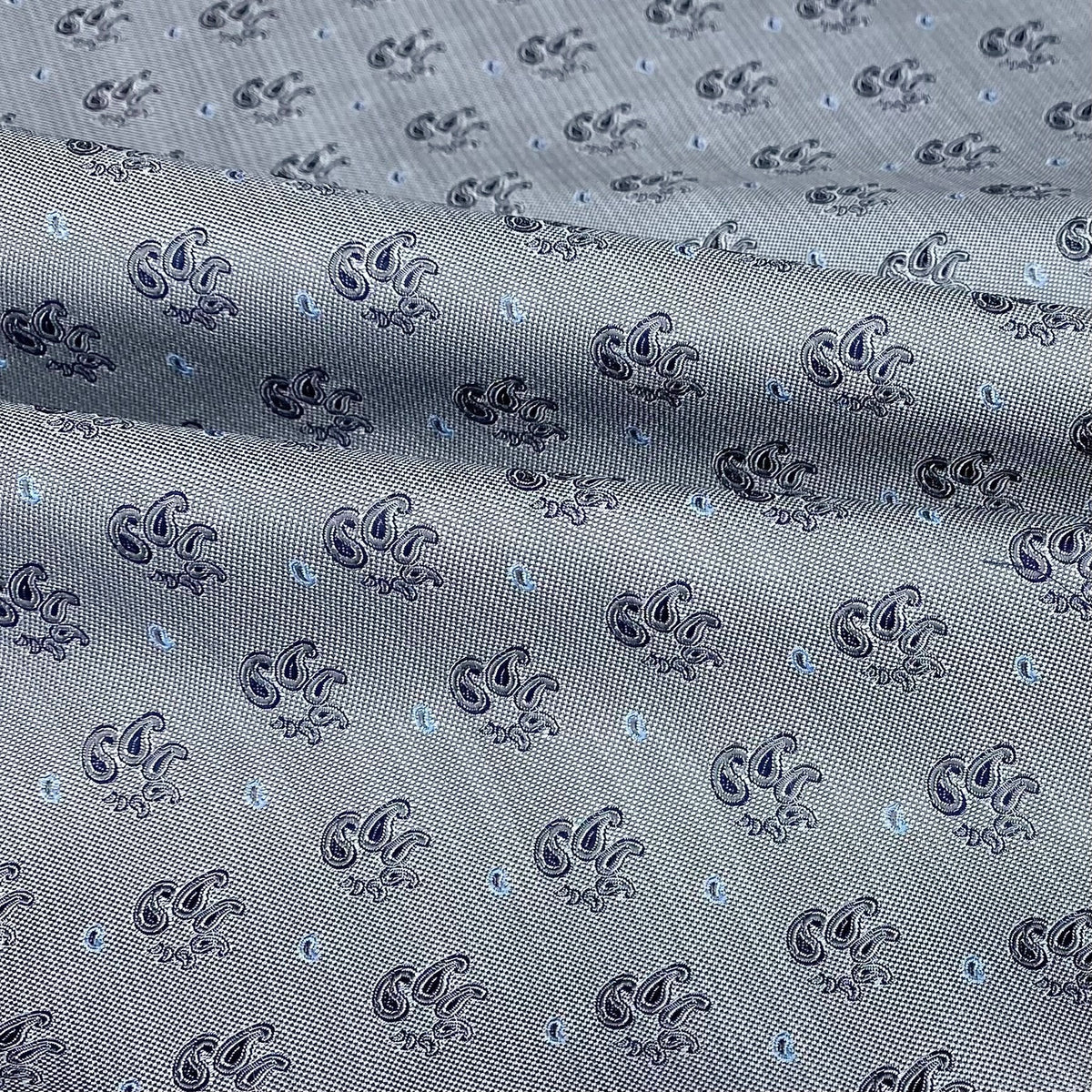 Silk Paisley Jacquard Remnant - Grey/White/Navy/Light Blue