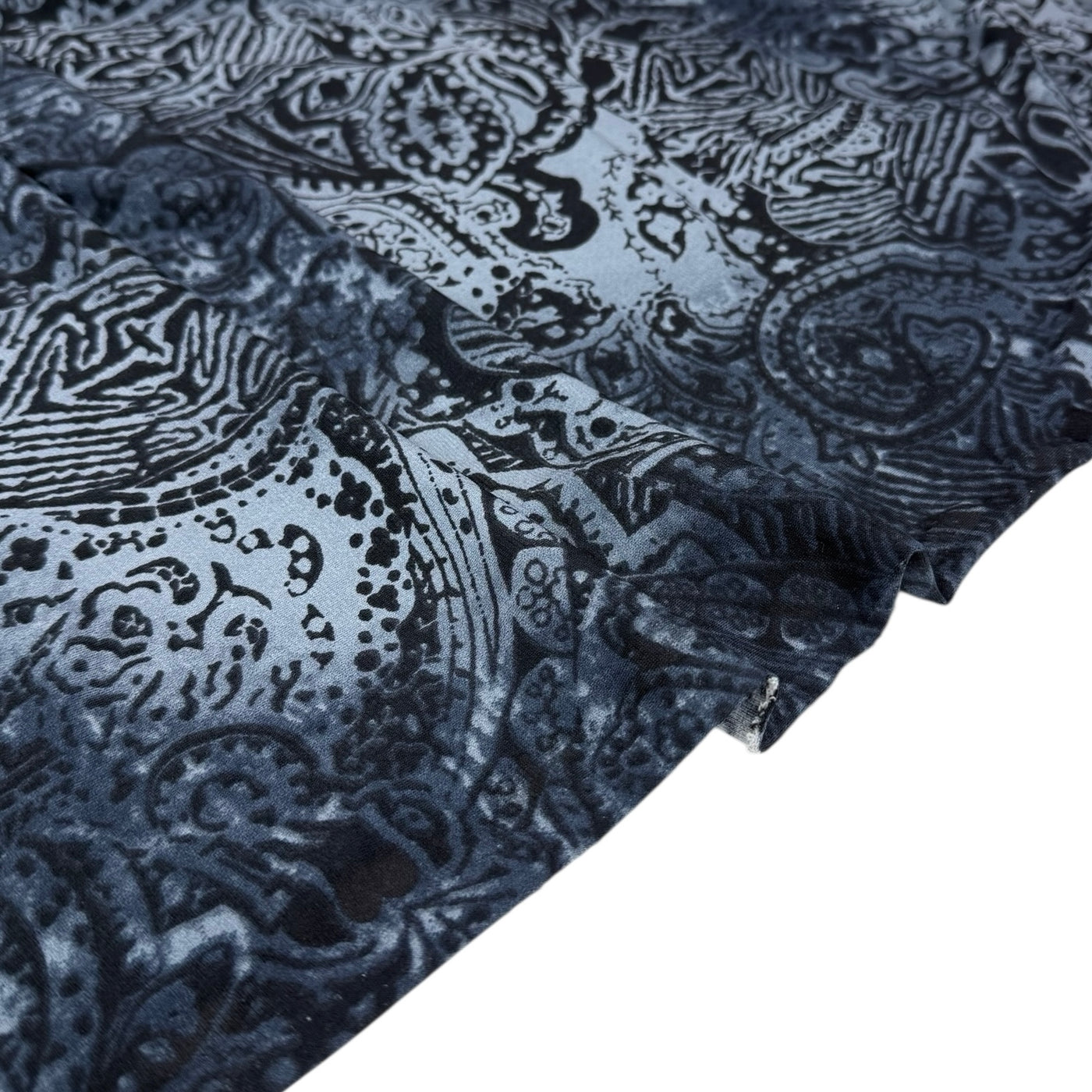 Paisley Printed Polyester Stretch Knit - Blue/Black