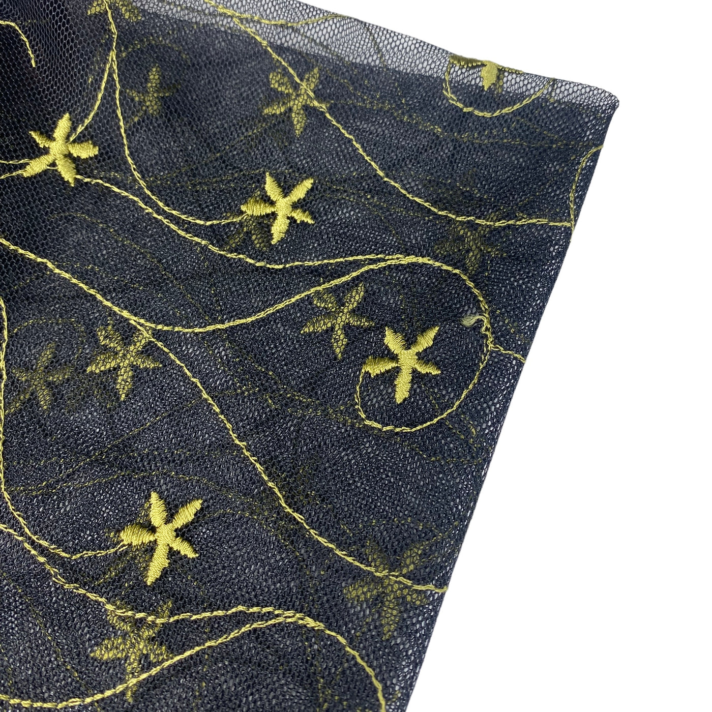 Floral Embroidered Mesh - Black/Green