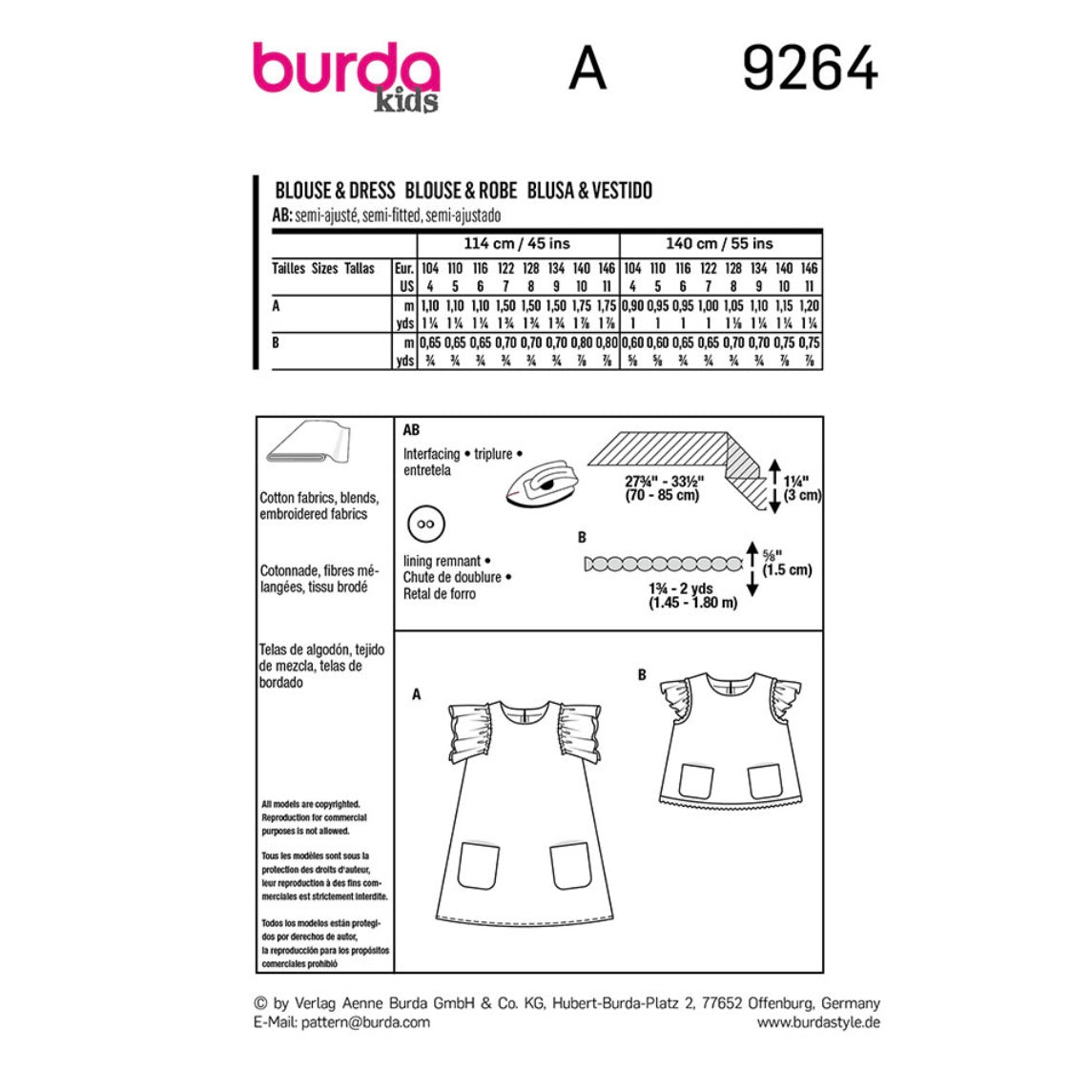 Burda Kids 9264 - Dress & Blouse Sewing Pattern