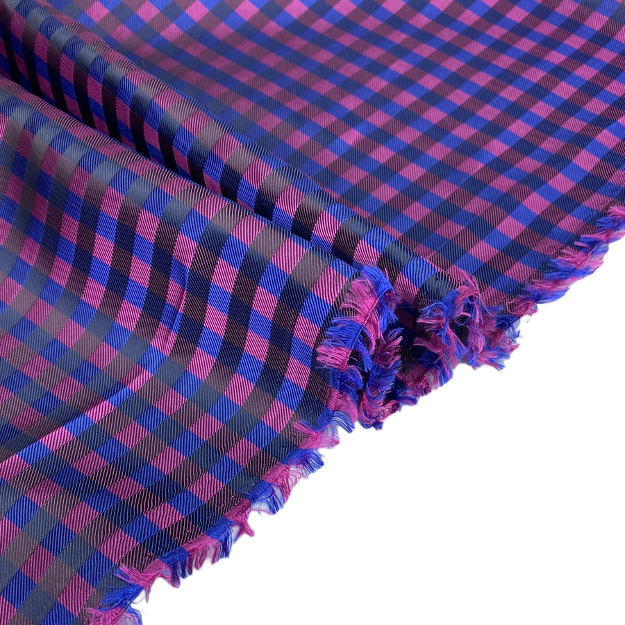 Plaid Silk/Polyester - Pink / Blue / Black - Remnant
