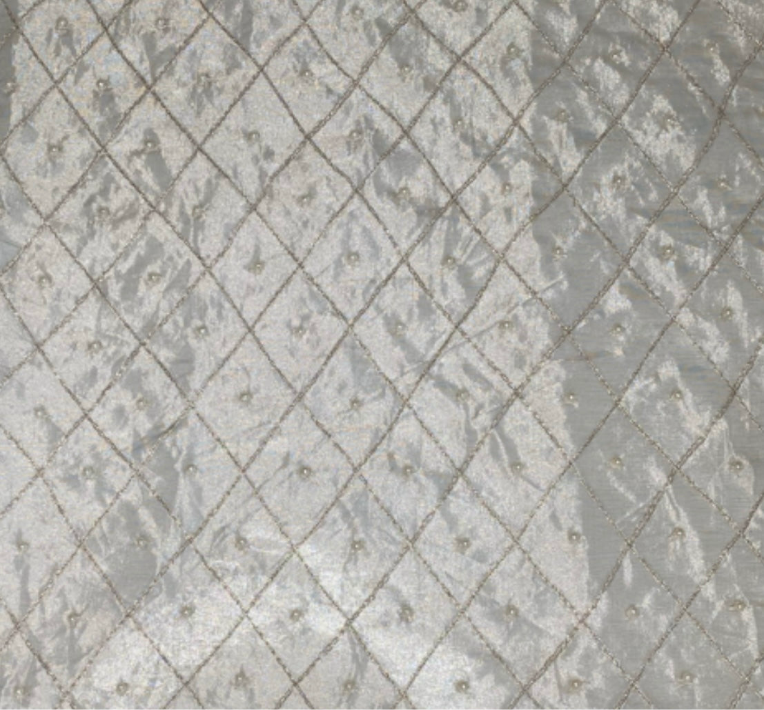 Diamond Embroidered Beaded Silk Organza - Beige
