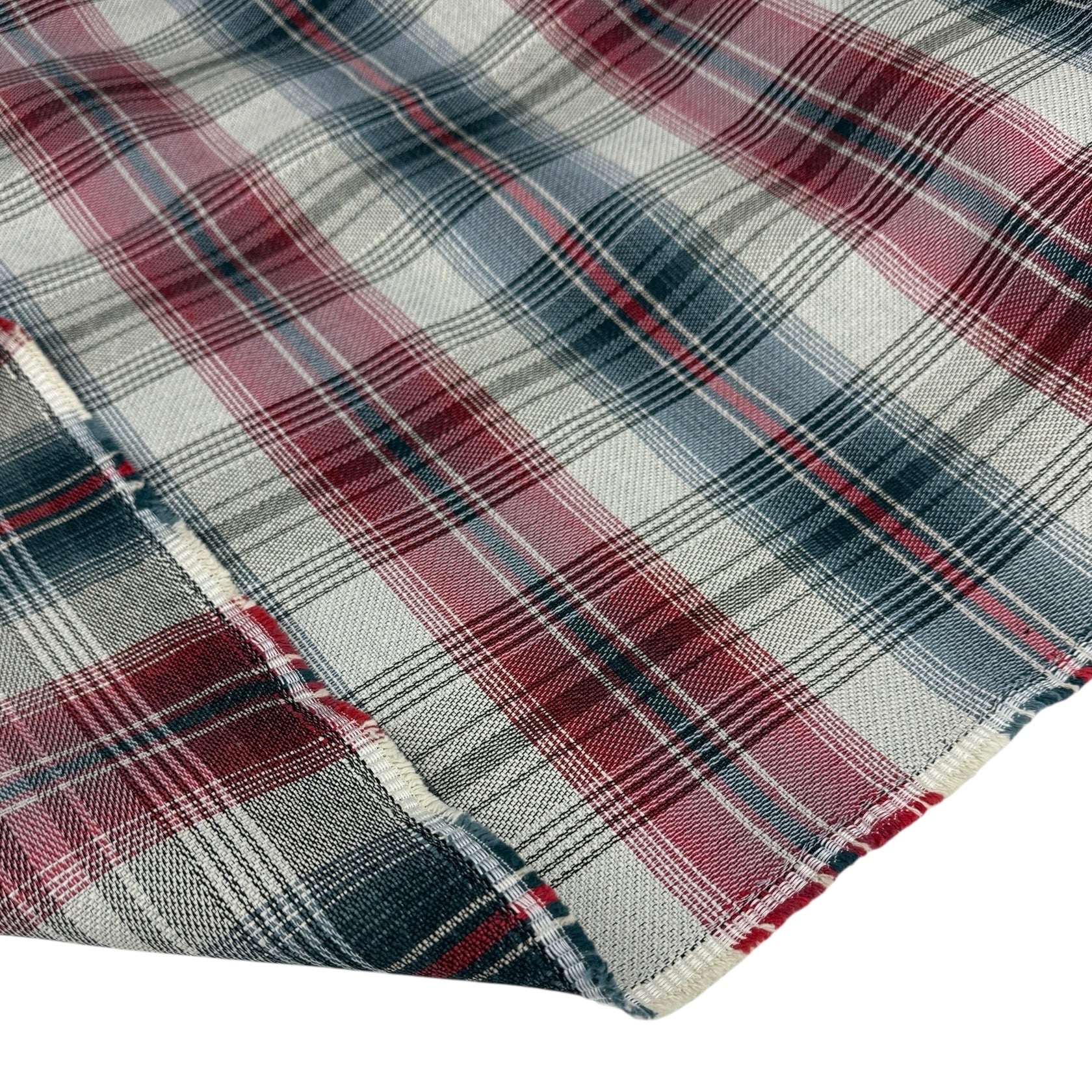 Plaid Cotton Blend Upholstery Remnant - Red/White/Blue