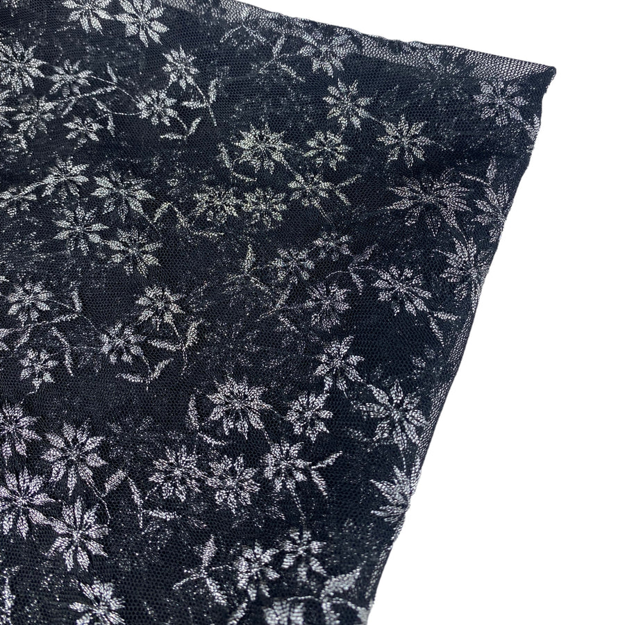 Floral Embroidered Mesh - Black/Silver