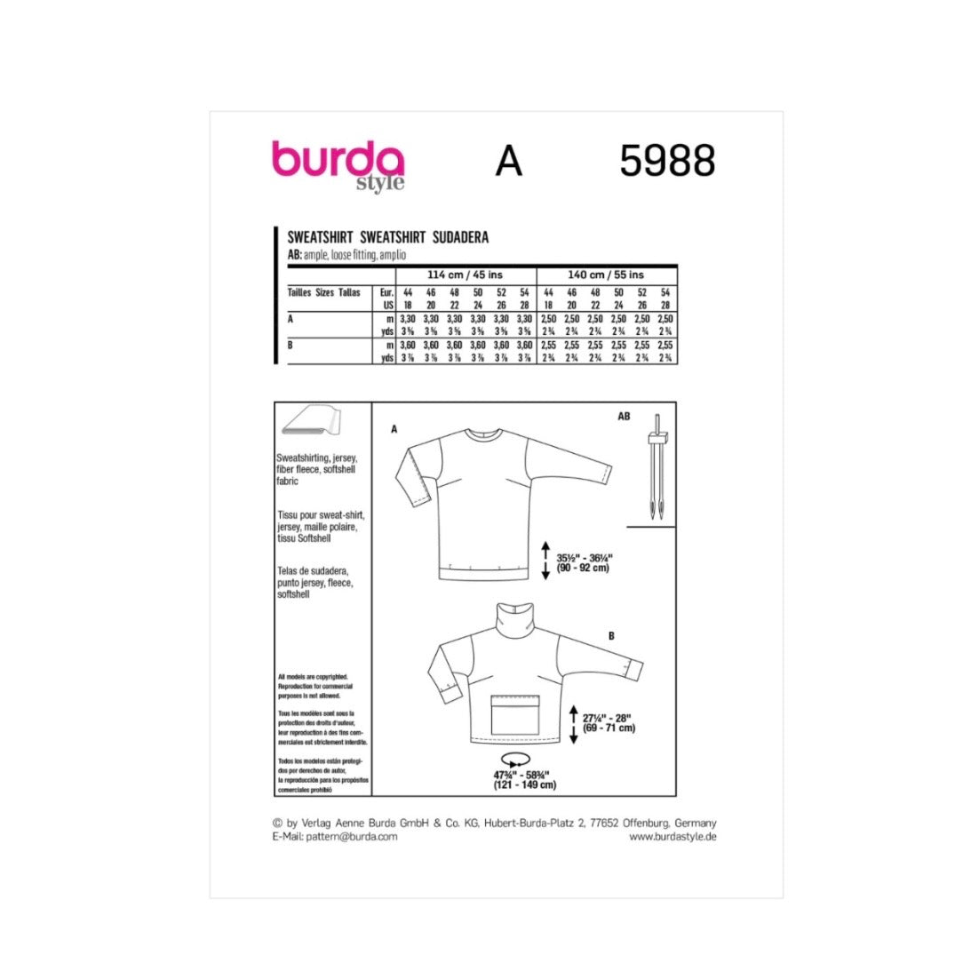 Burda Style 5988 - Sweater Sewing Pattern