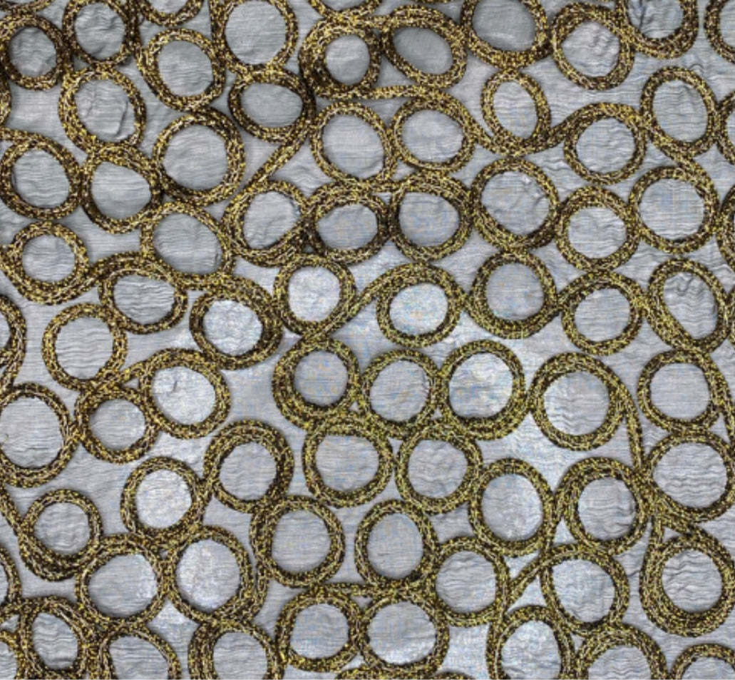 Embroidered Silk Organza - Circles - Black/Gold