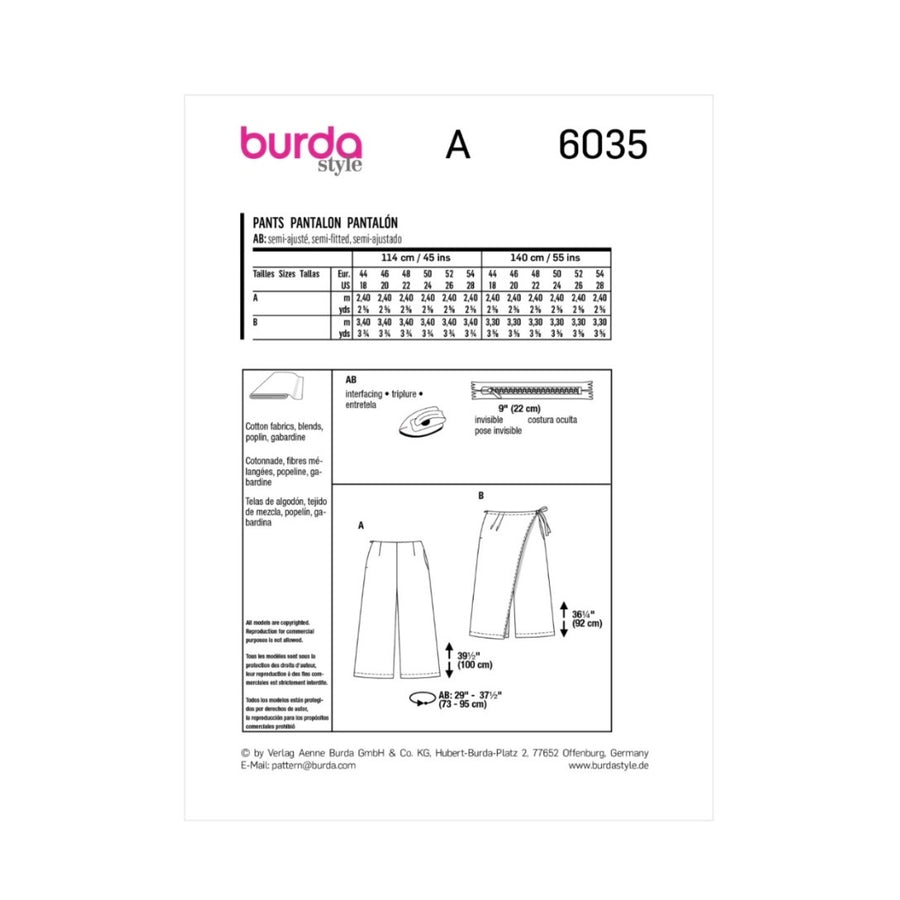 Burda Style 6035 - Pants Sewing Pattern