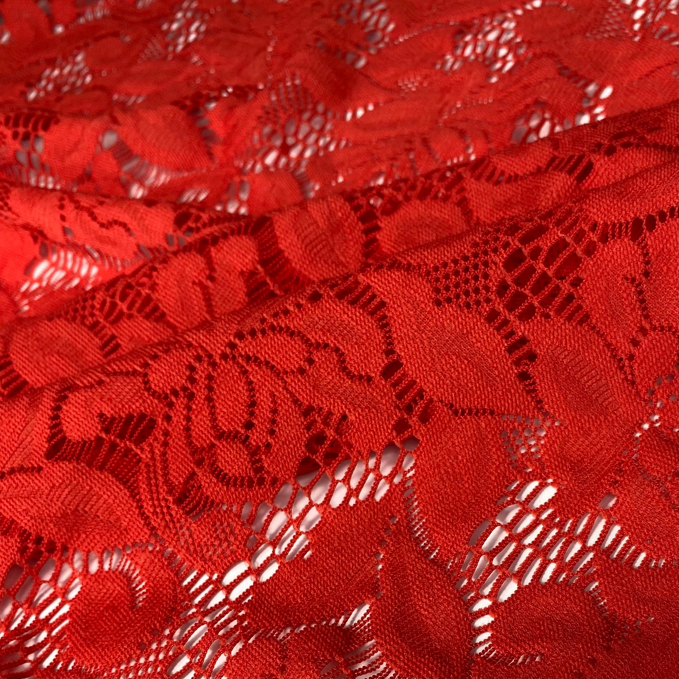 Stretch Floral Lace - 52” - Red