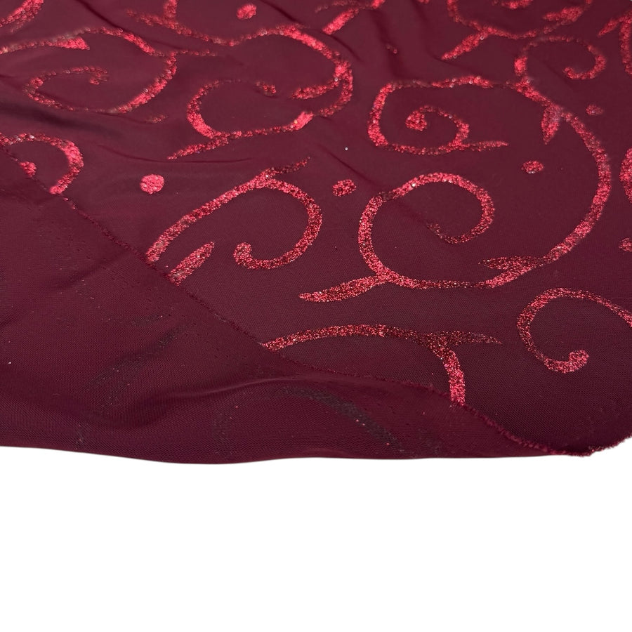 Patterned Glitter Polyester Knit - Burgundey/Red