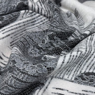 Floral Lace Fused on Patterned Polyester Knit - White/Grey