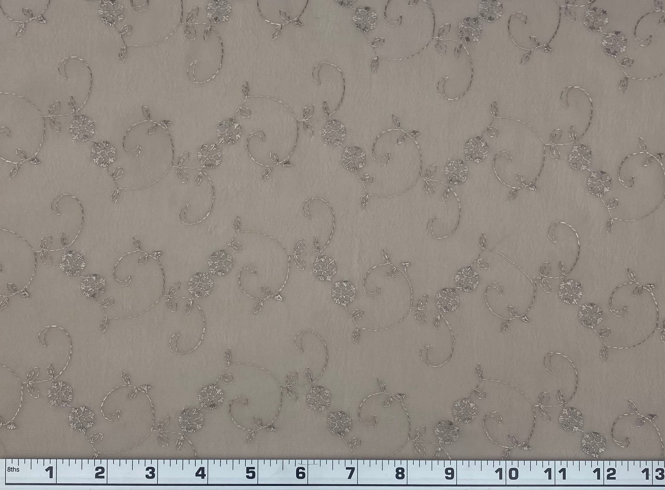 Floral Embroidered Polyester Georgette - Beige