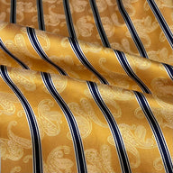 Striped Paisley Silk/Polyester Jacquard - Gold / Yellow / White / Navy - Remnant