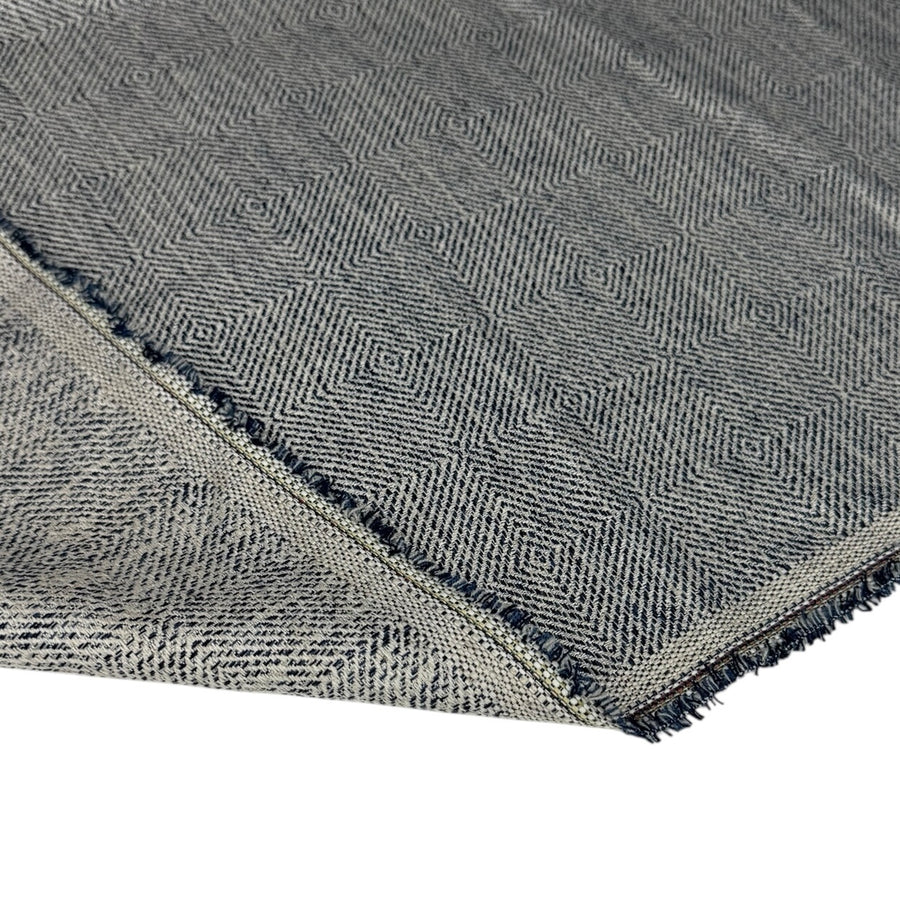 Woven Diamond Patterned Cotton Upholstery Remnant - White/Blue