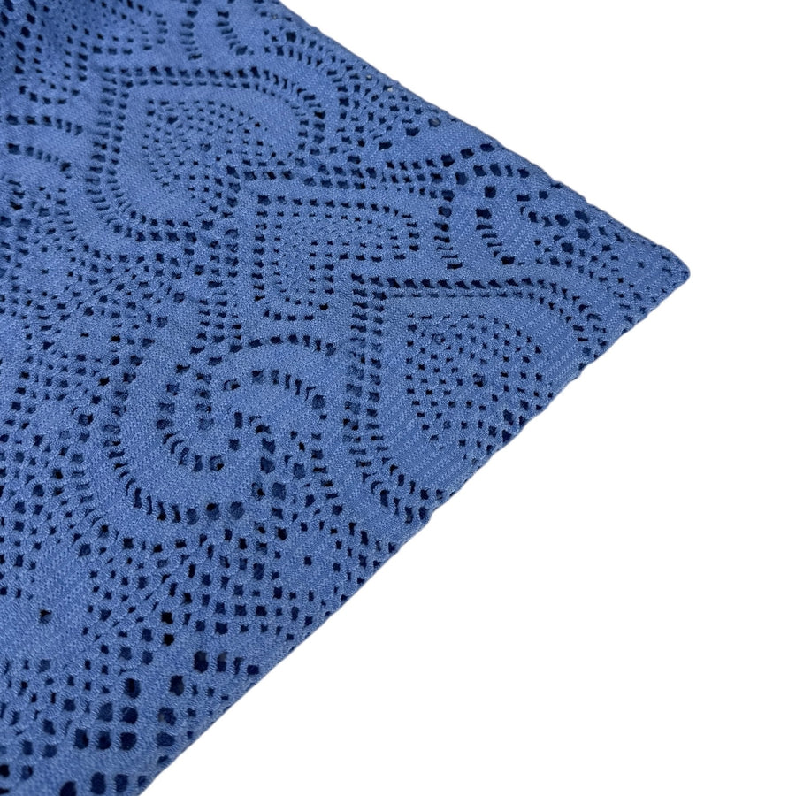 Heart Patterned Eyelet Stretch Polyester Knit - Blue