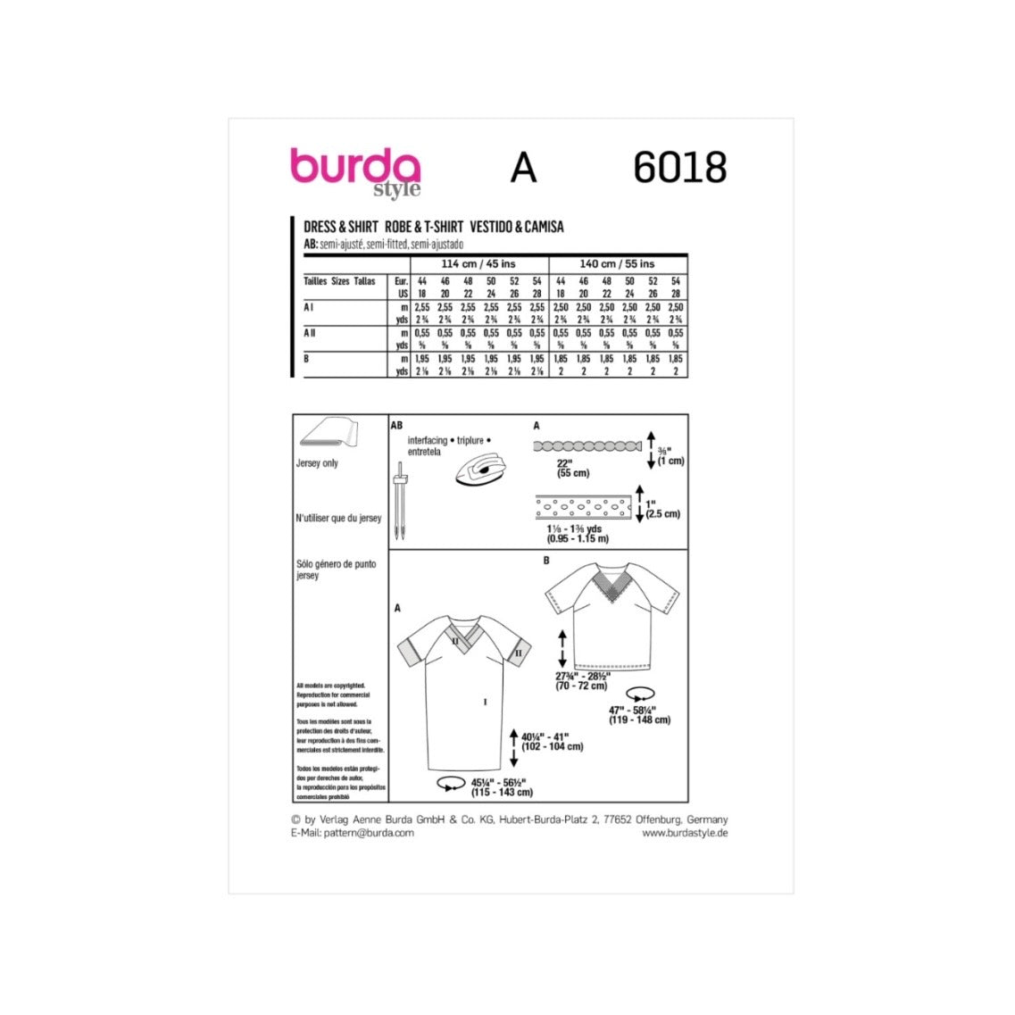 Burda Style 6018 - Dress & Shirt Sewing Pattern