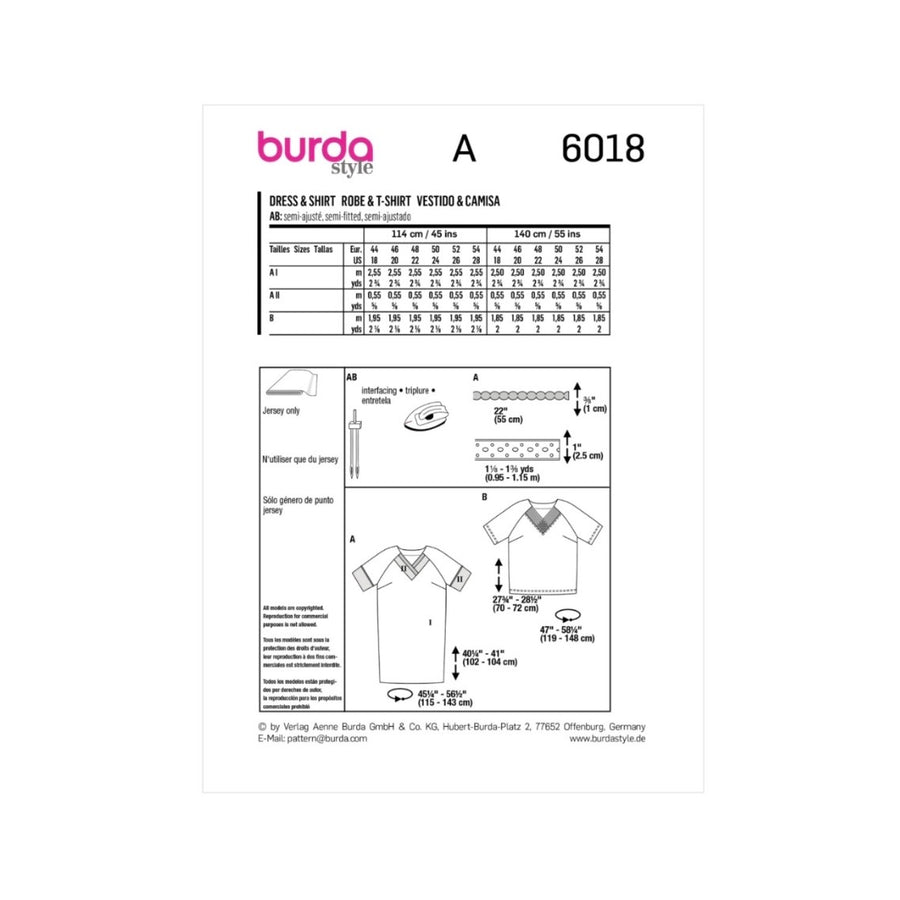 Burda Style 6018 - Dress & Shirt Sewing Pattern