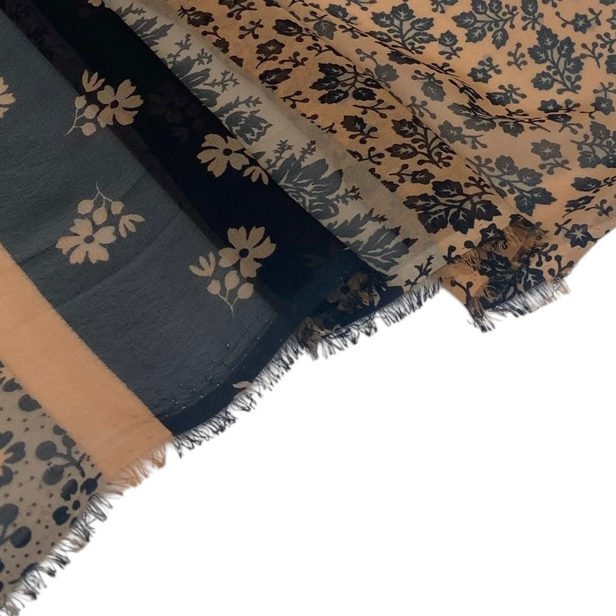 Floral Striped Printed Polyester Chiffon - Rust/Brown/Black