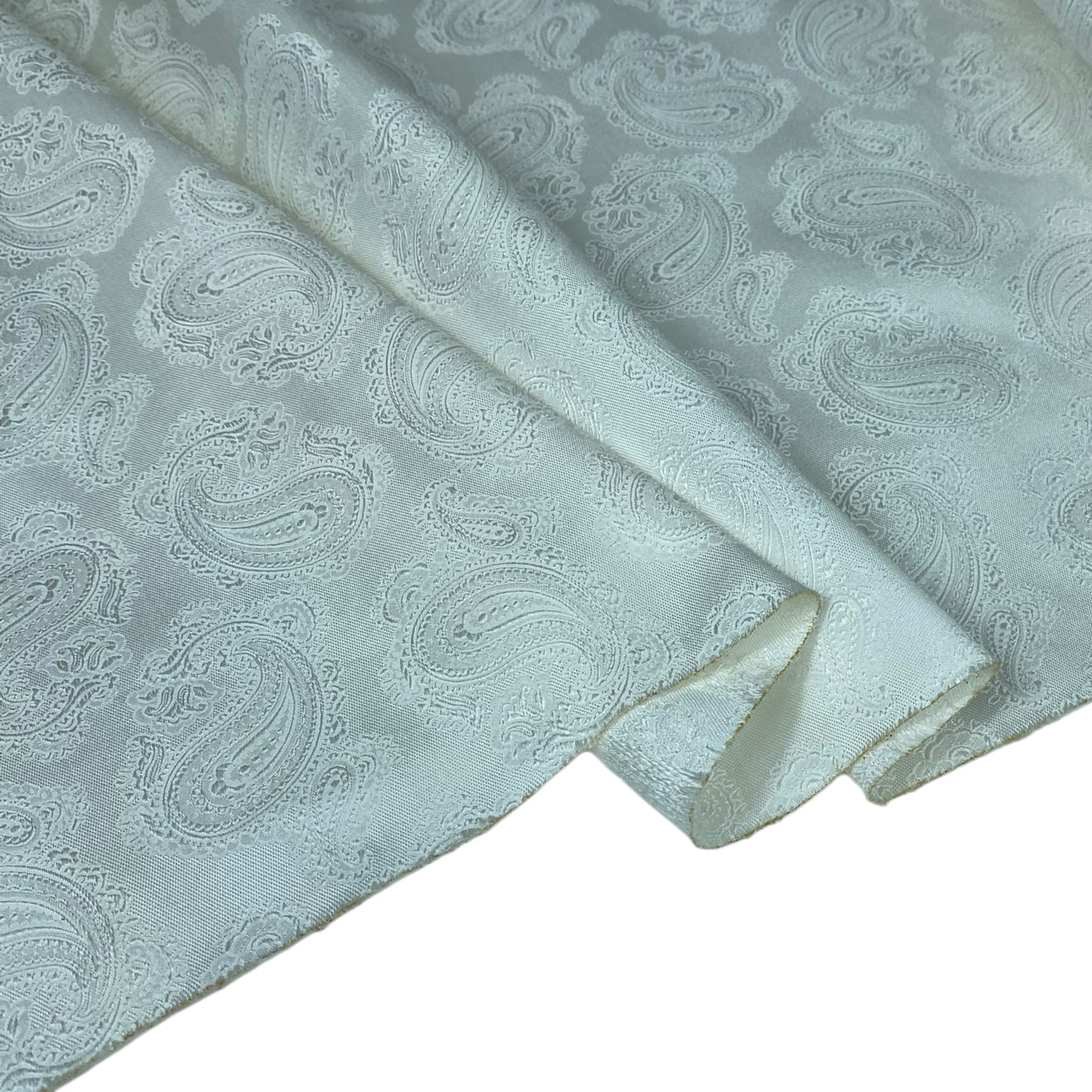 Paisley Silk/Polyester Jacquard - White - Remnant
