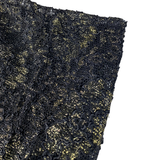 Stretch Floral Corded Lace with Finished Edges - Black/Gold