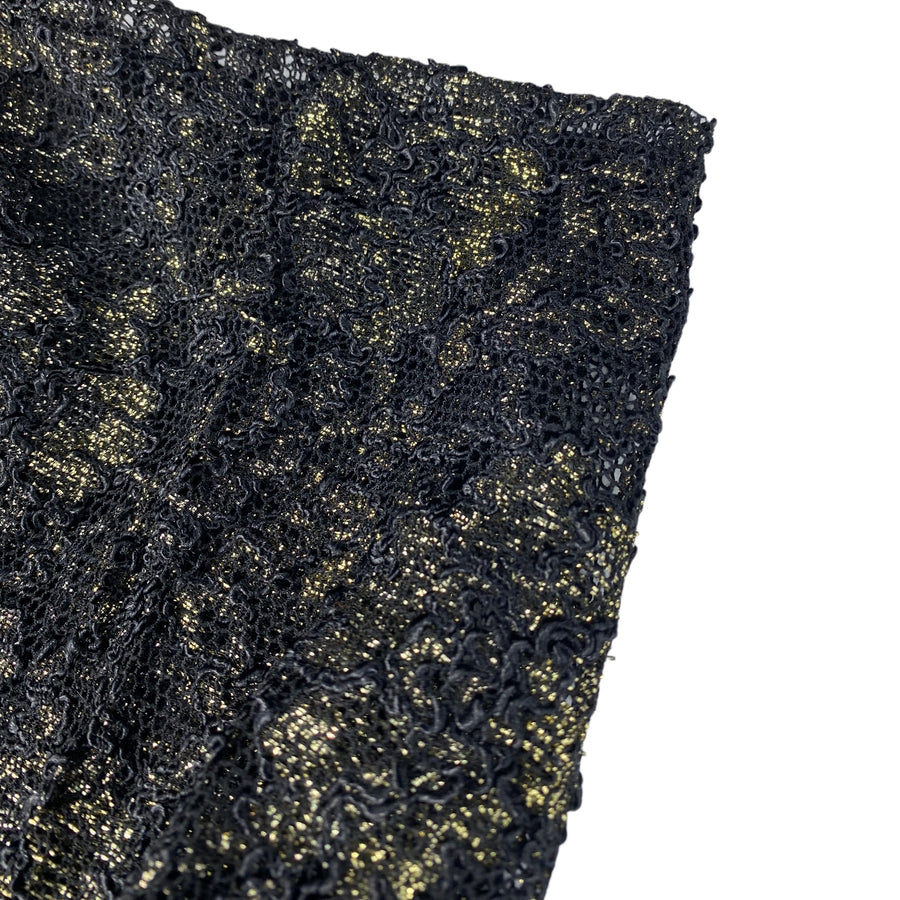 Stretch Floral Corded Lace with Finished Edges - Black/Gold