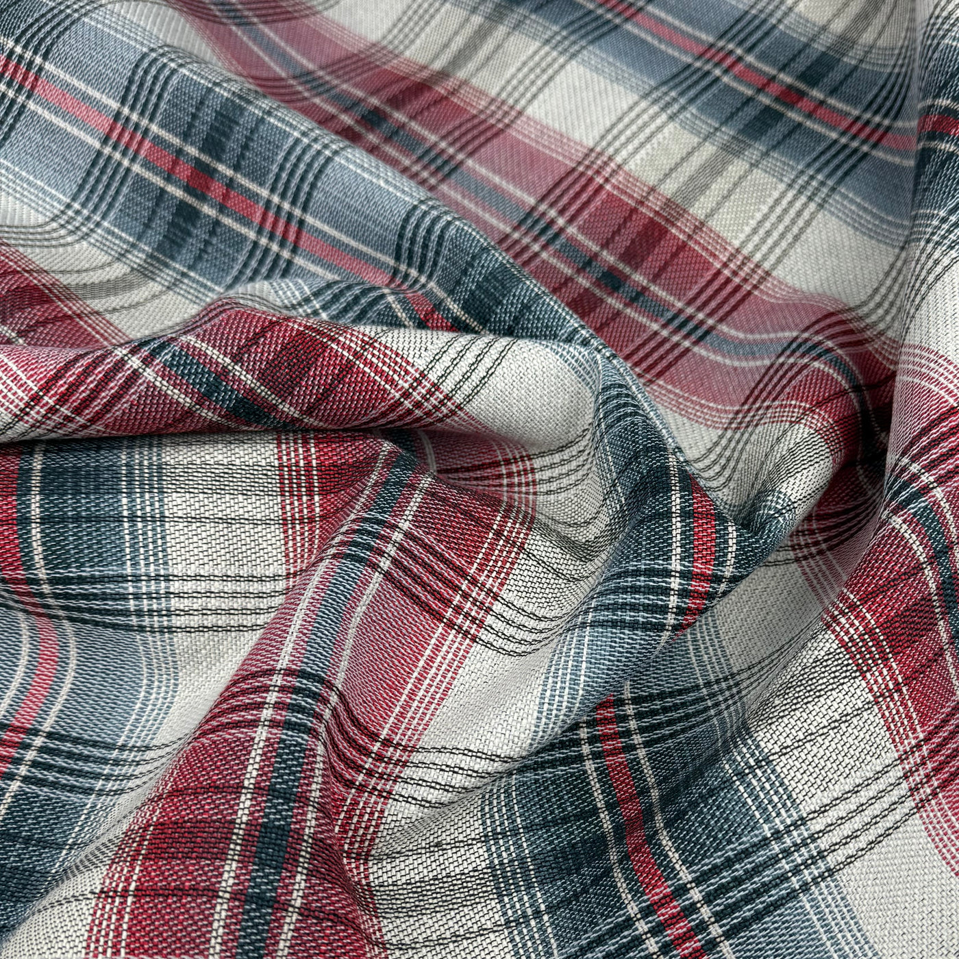 Plaid Cotton Blend Upholstery Remnant - Red/White/Blue