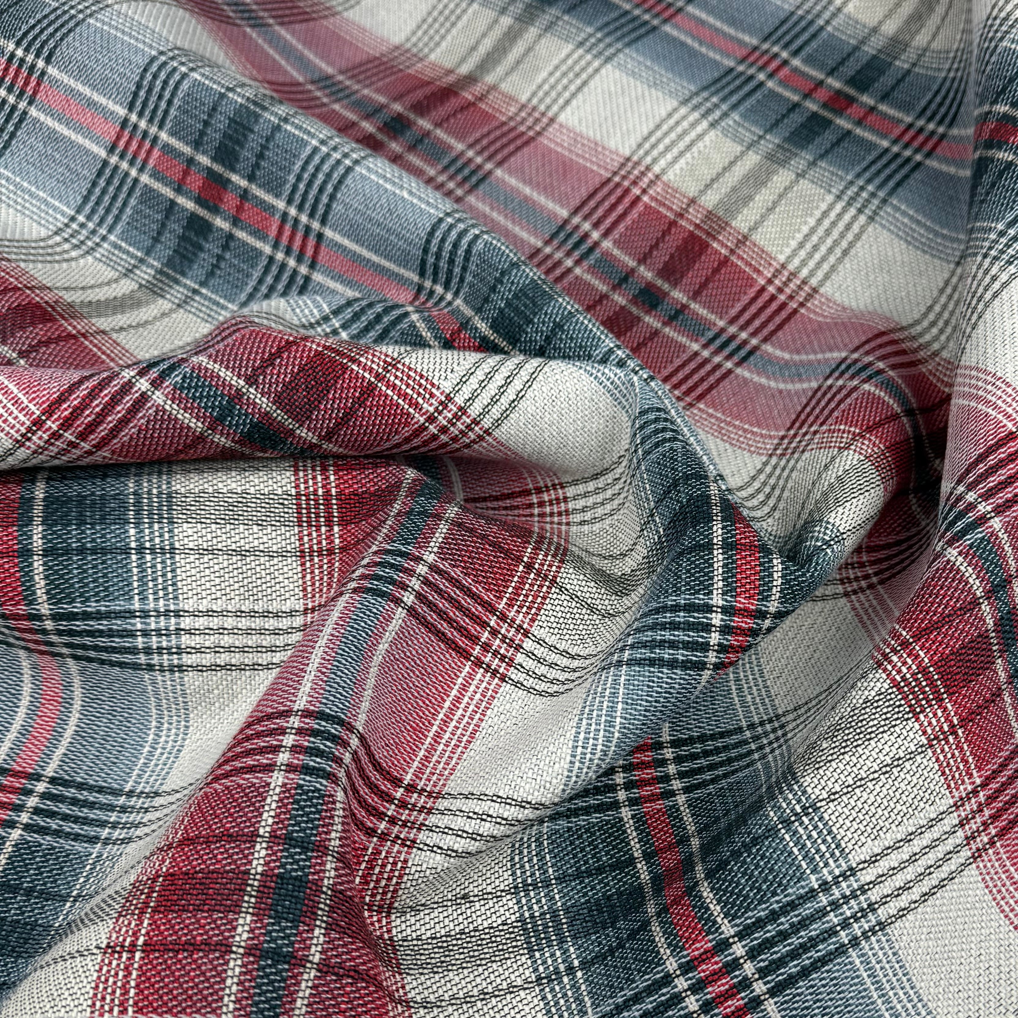 Plaid Cotton Blend Upholstery Remnant - Red/White/Blue