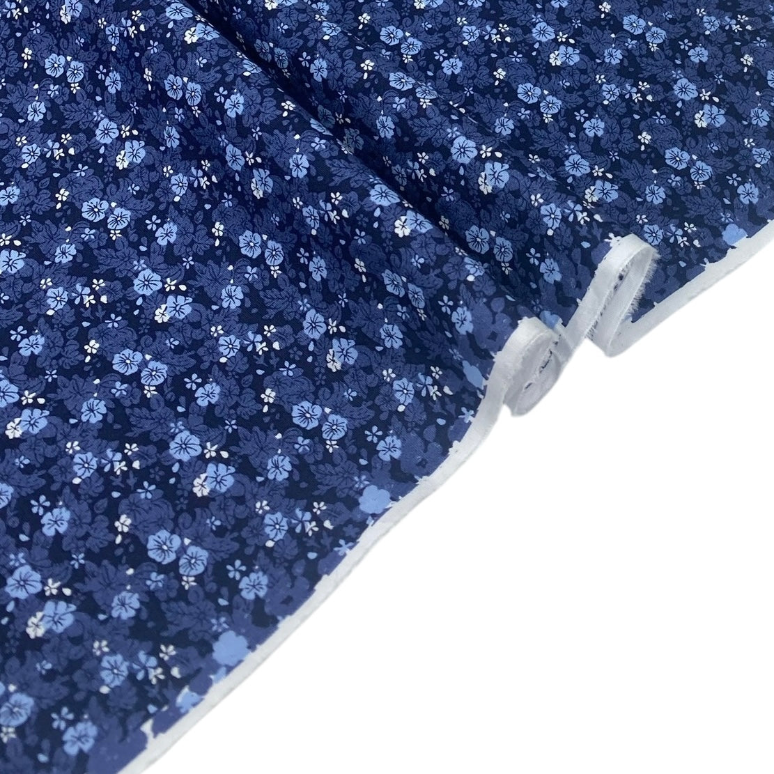 Small Floral Lightweight Printed Cotton - Navy/LightBlue/White
