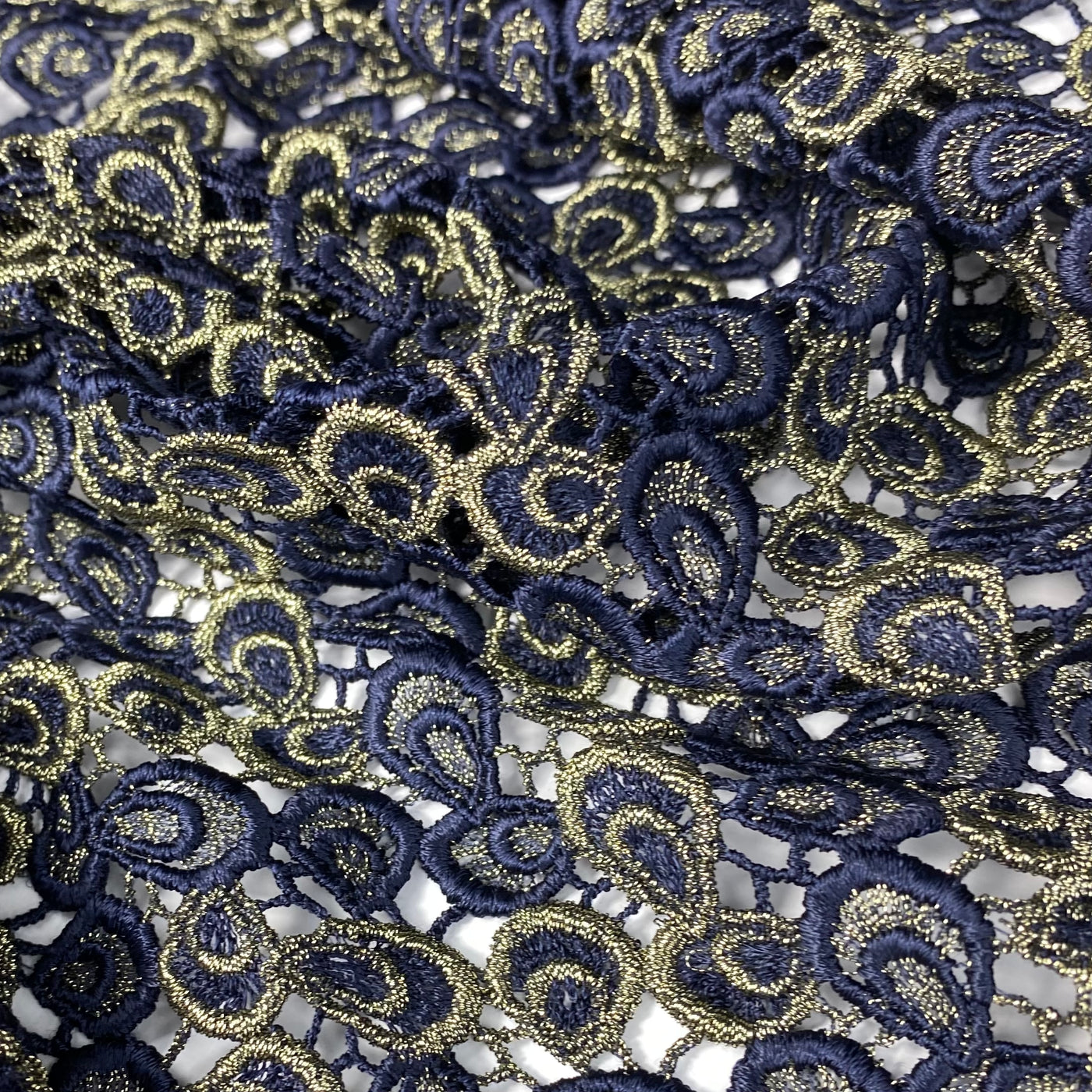 Guipure Lace - Remnant - Navy/Gold