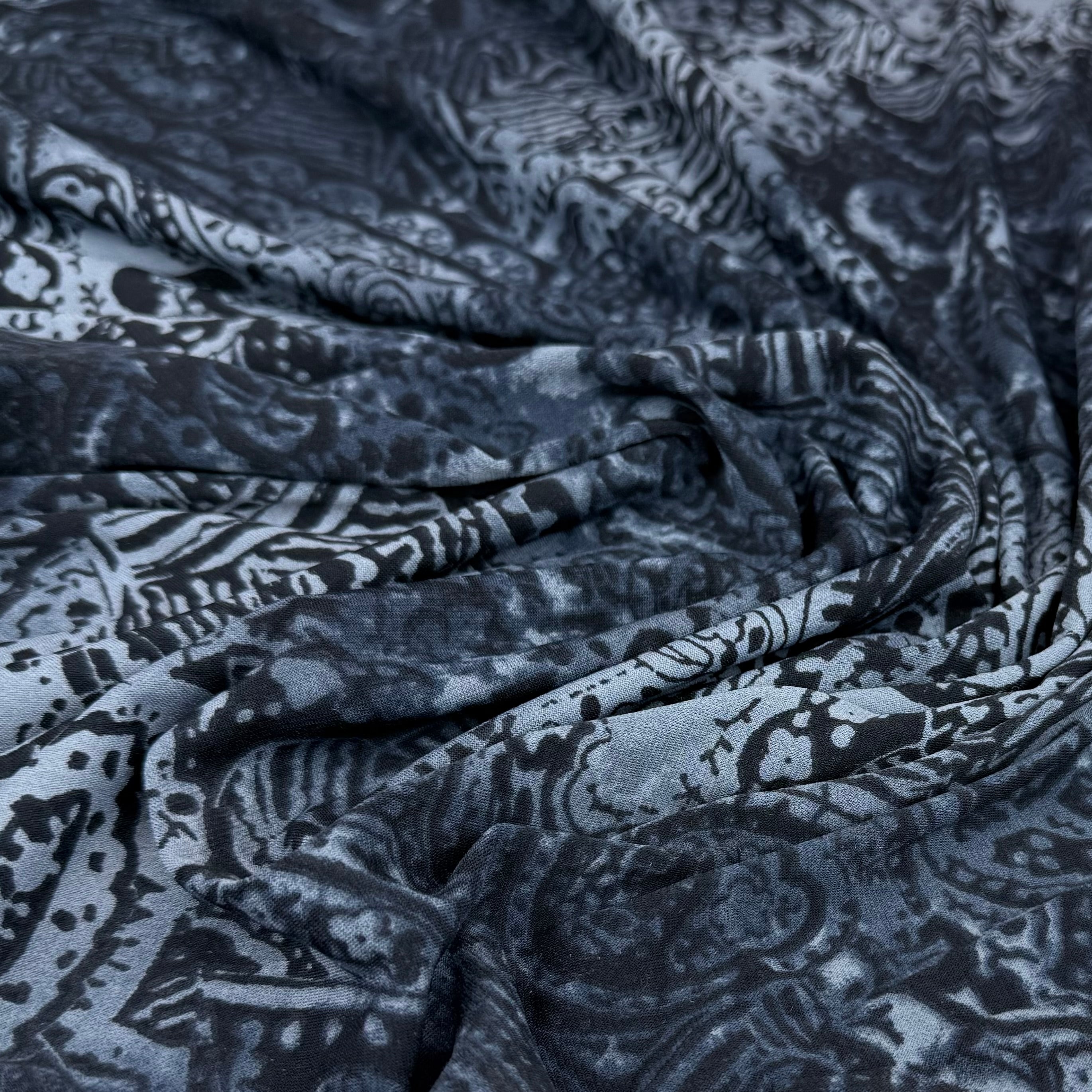 Paisley Printed Polyester Stretch Knit - Blue/Black