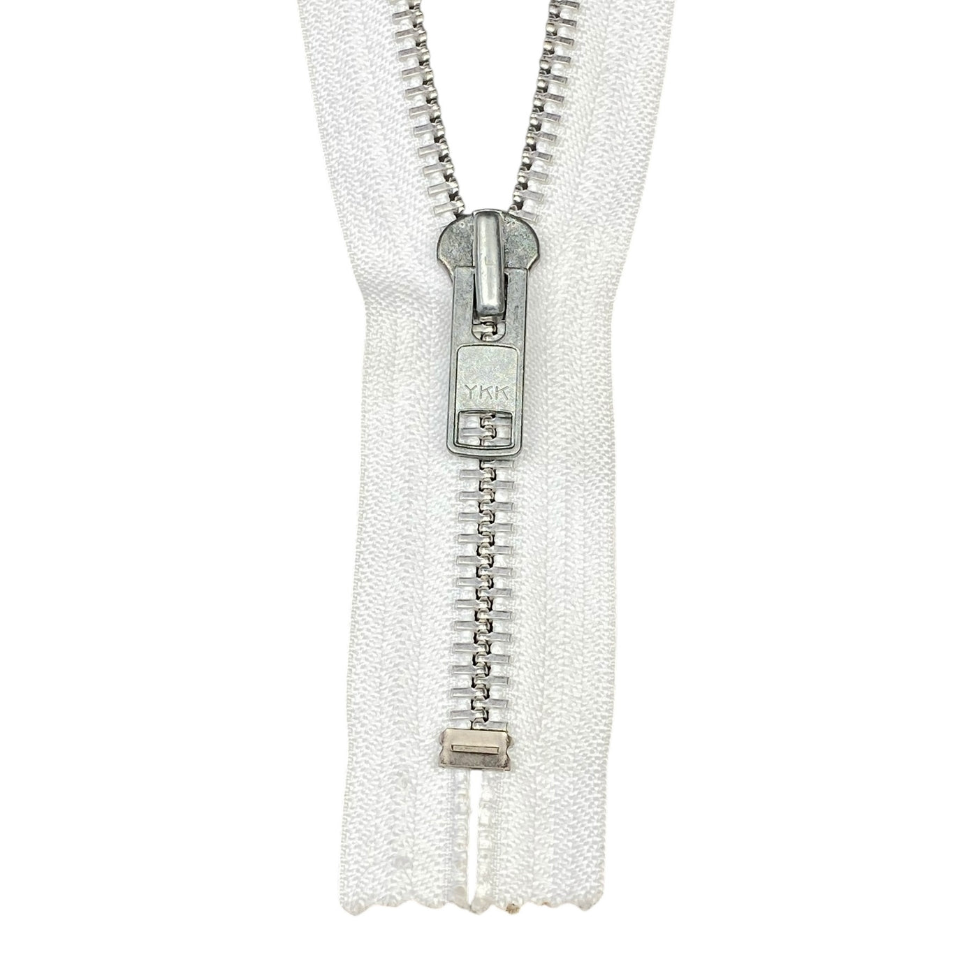Closed-End Metal YKK Zipper - White/Silver