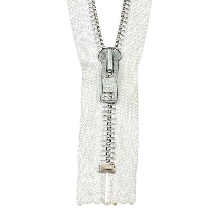 Closed-End Metal YKK Zipper - White/Silver