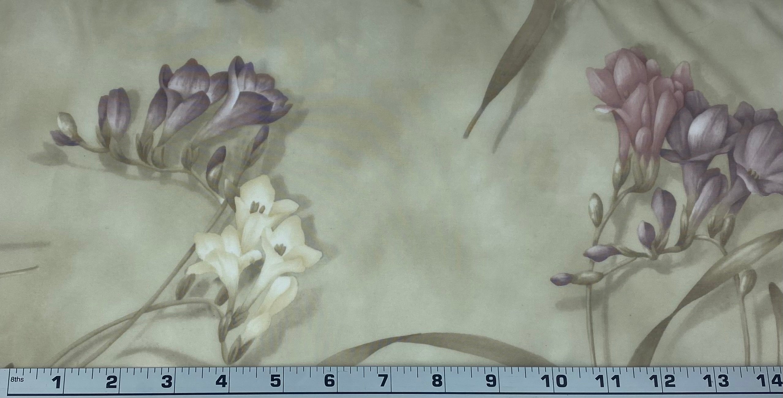 Floral Printed Polyester Chiffon - Beige/Purple/Pink