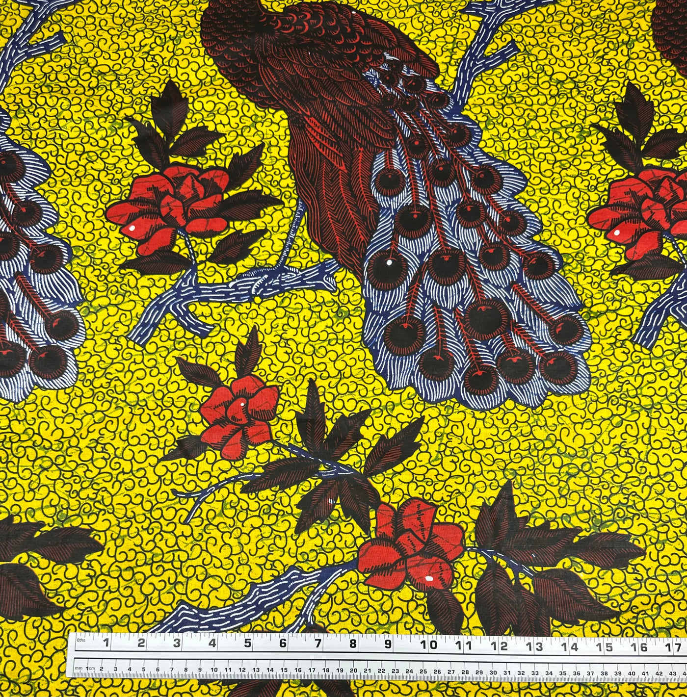 Super Wax African Printed Cotton - Peacock - Yellow