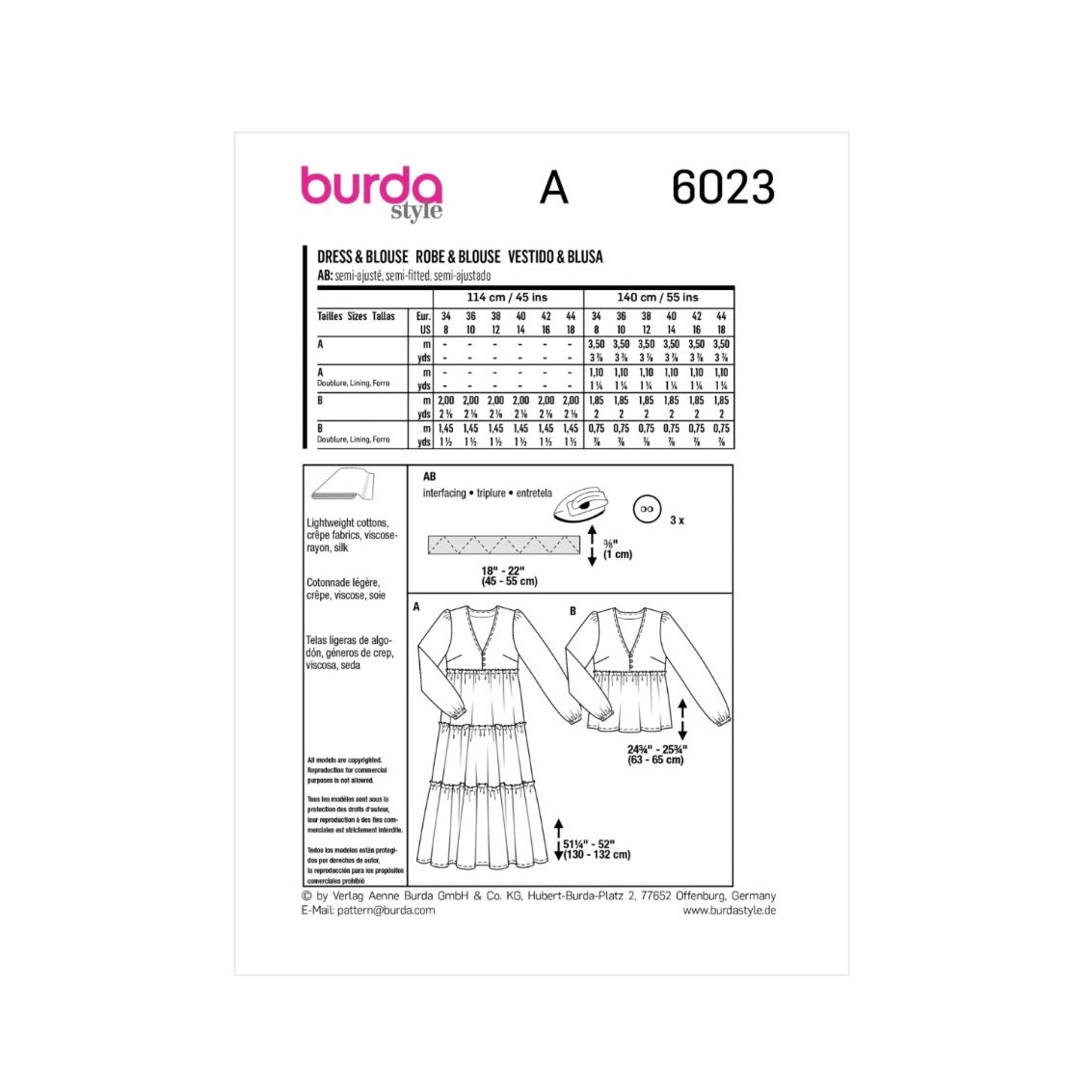 Burda Style 6023 - Dress & Blouse Sewing Pattern