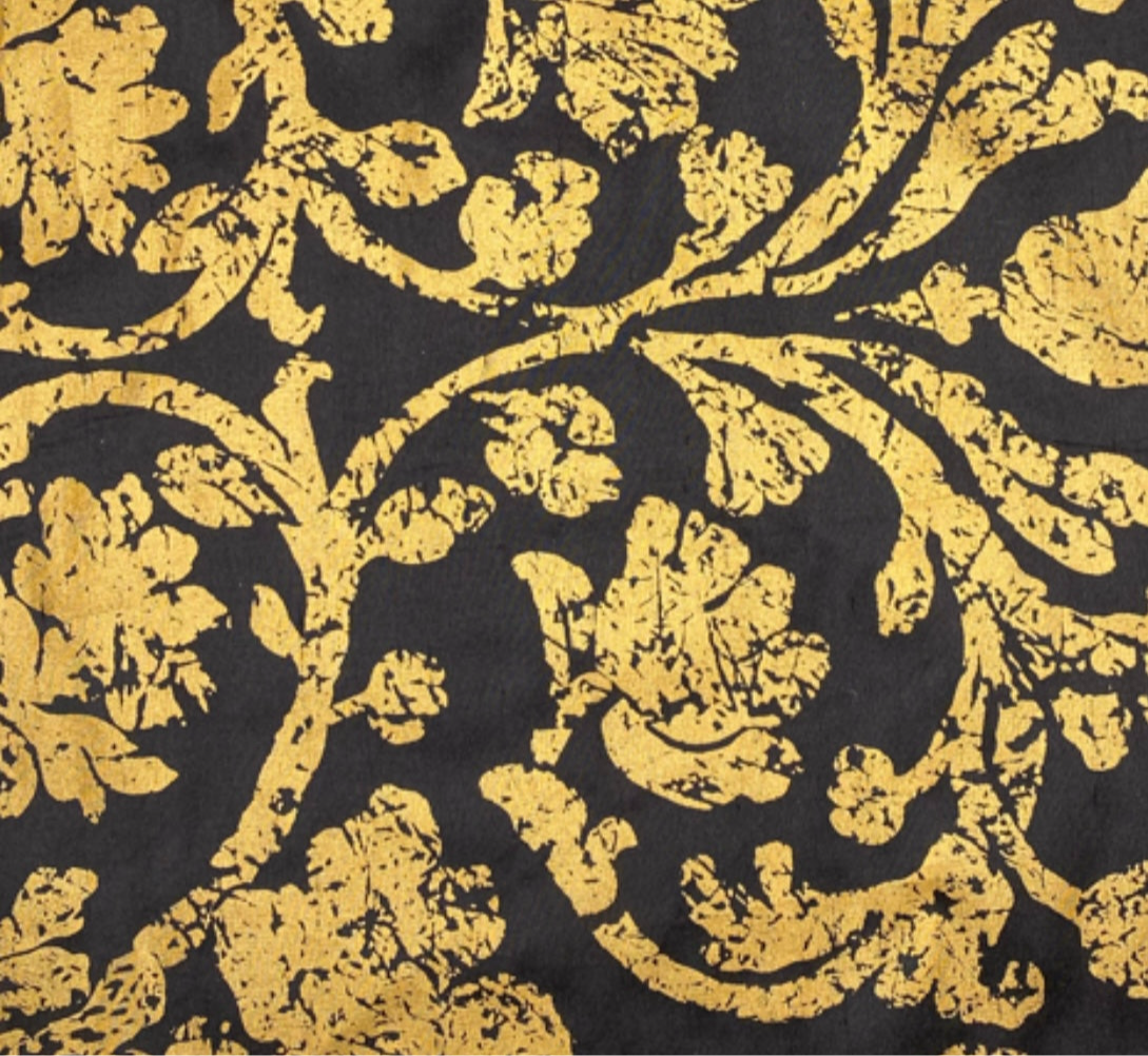Damask Silk Shantung - Black/Gold