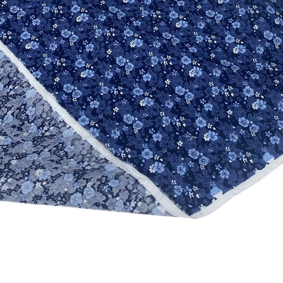 Small Floral Lightweight Printed Cotton - Navy/LightBlue/White