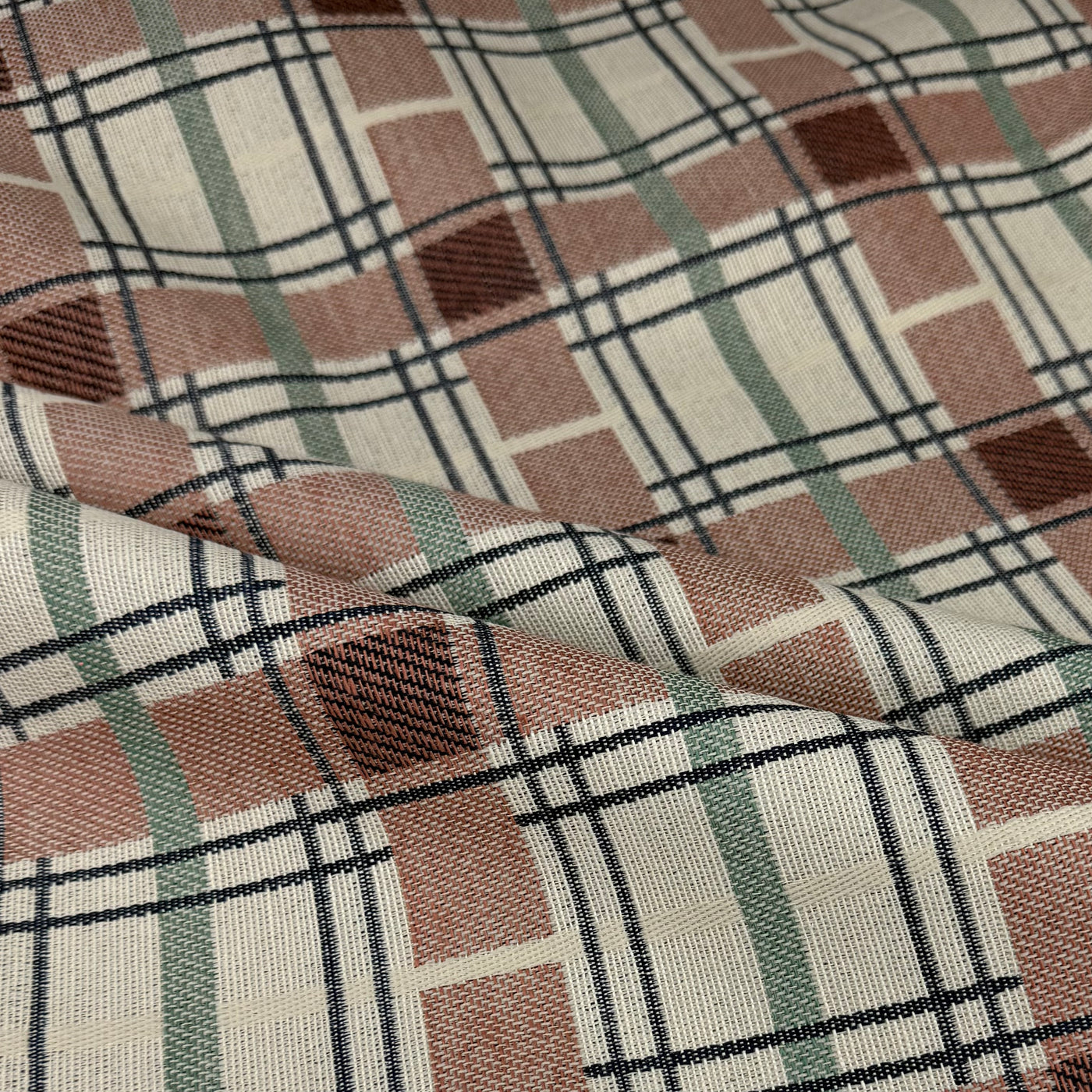 Plaid Cotton Blend Upholstery Remnant - Beige/Pink/Blue/Green