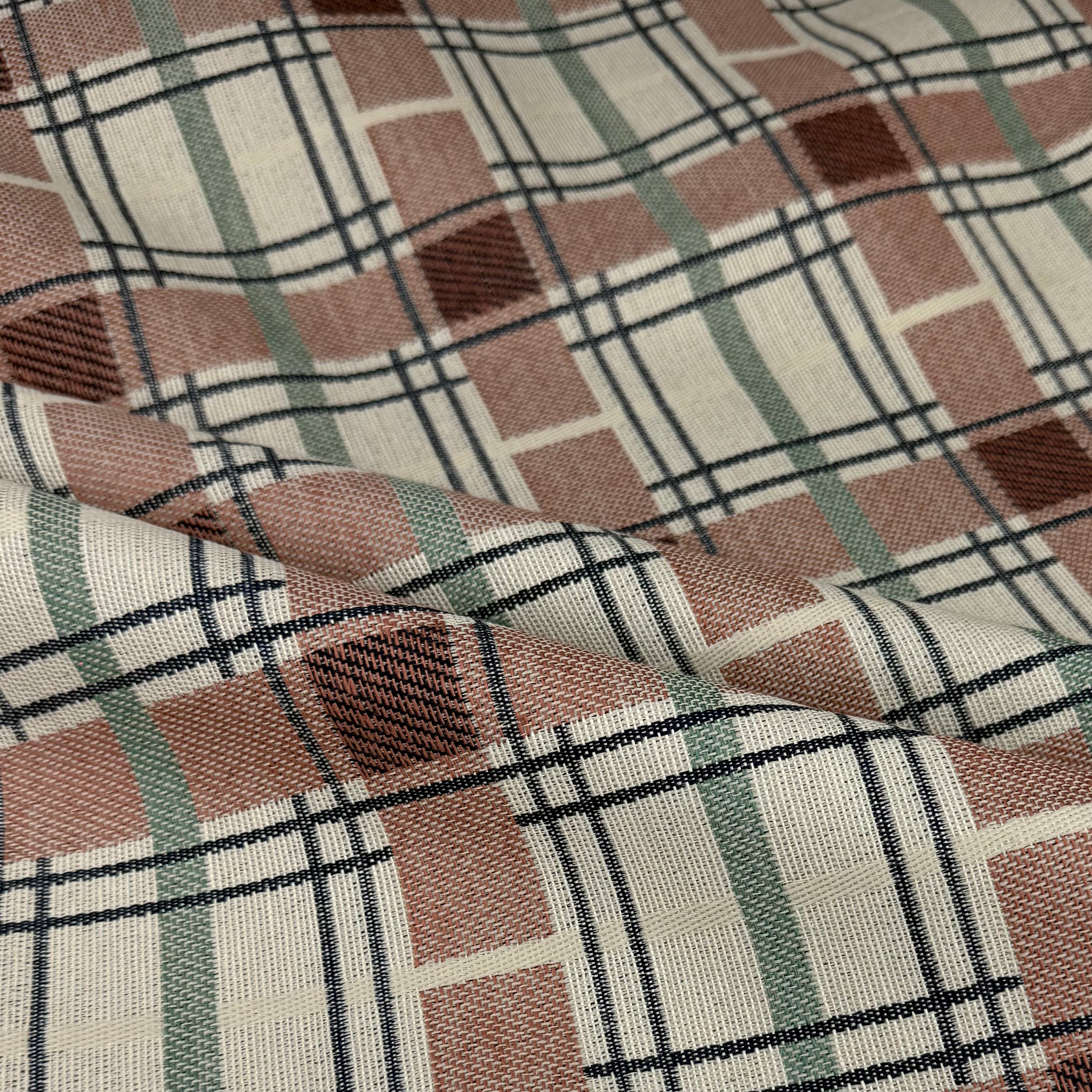 Plaid Cotton Blend Upholstery Remnant - Beige/Pink/Blue/Green