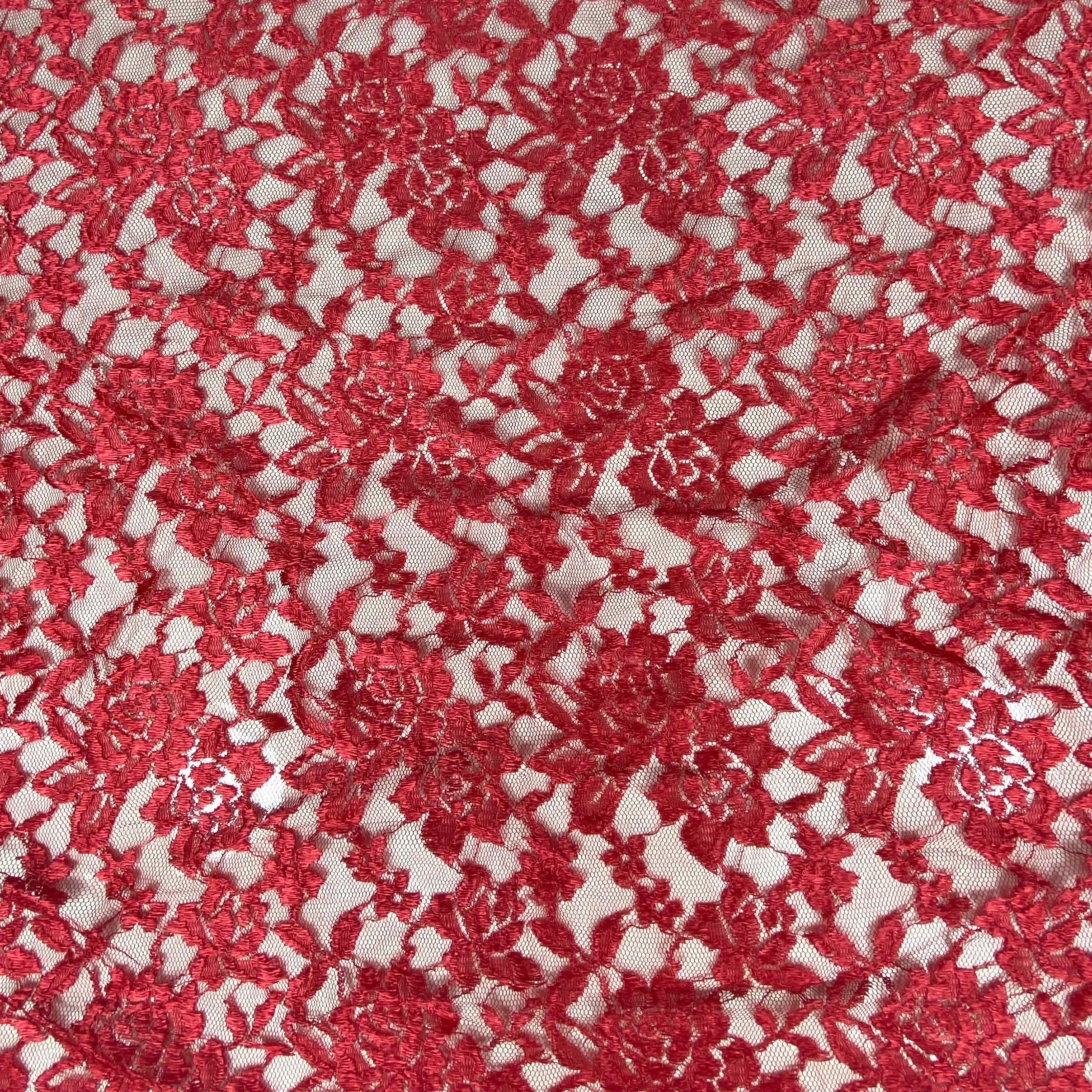 Floral Embroidered Lace - Red