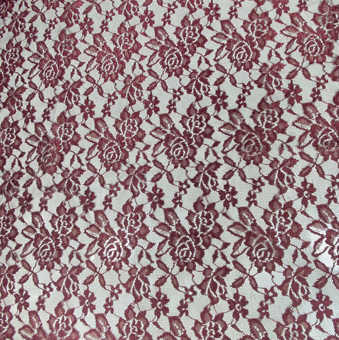 Floral Embroidered Lace with Finished Edges - Burgundy