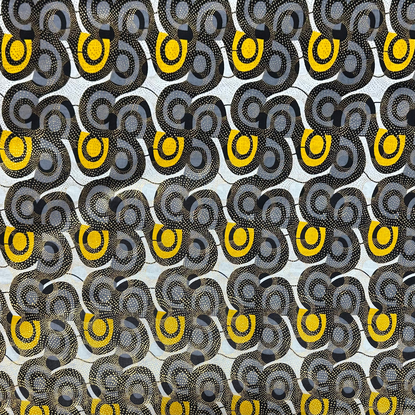 Waxed African Printed Cotton - Metallic Gold/Grey/Black/Yellow