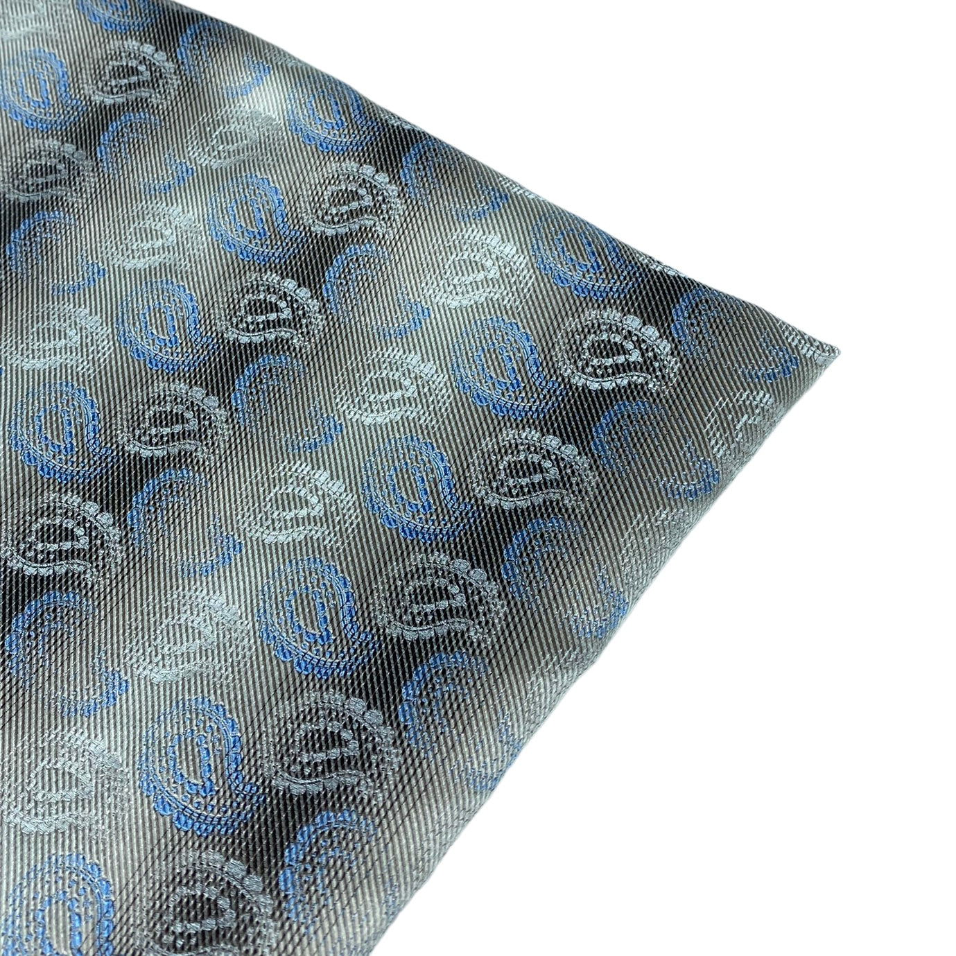 Paisley Silk/Polyester Jacquard - Light Grey / White / Blue - Remnant