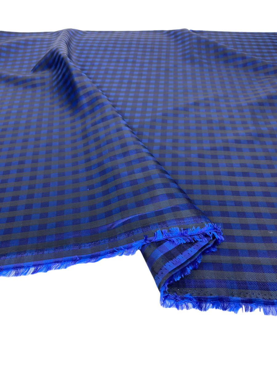 Plaid Silk/Polyester - Blue / Black - Remnant